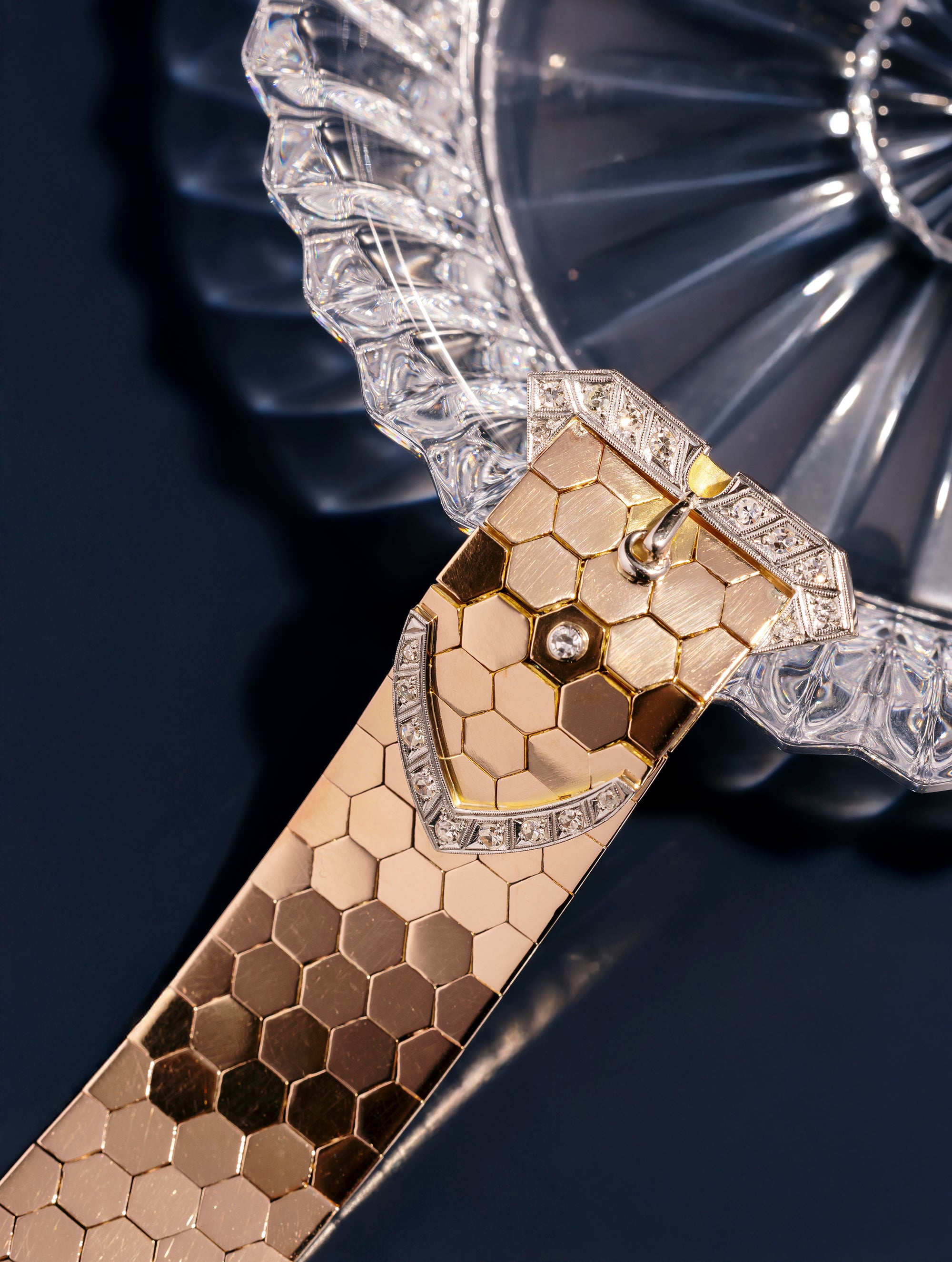 Vintage Honeycomb Diamond Buckle Bracelet, Circa 1940s