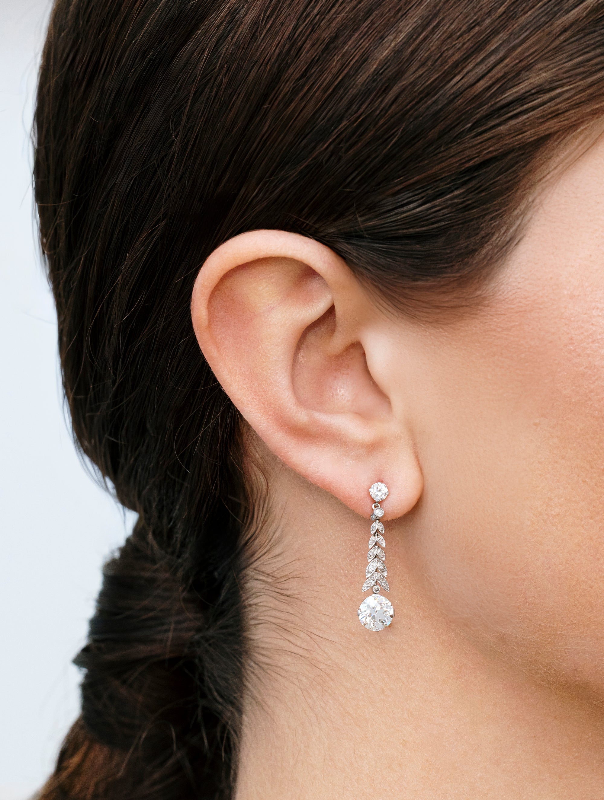 Antique Edwardian Diamond Drop Laurel Motif Earrings, Circa 1910