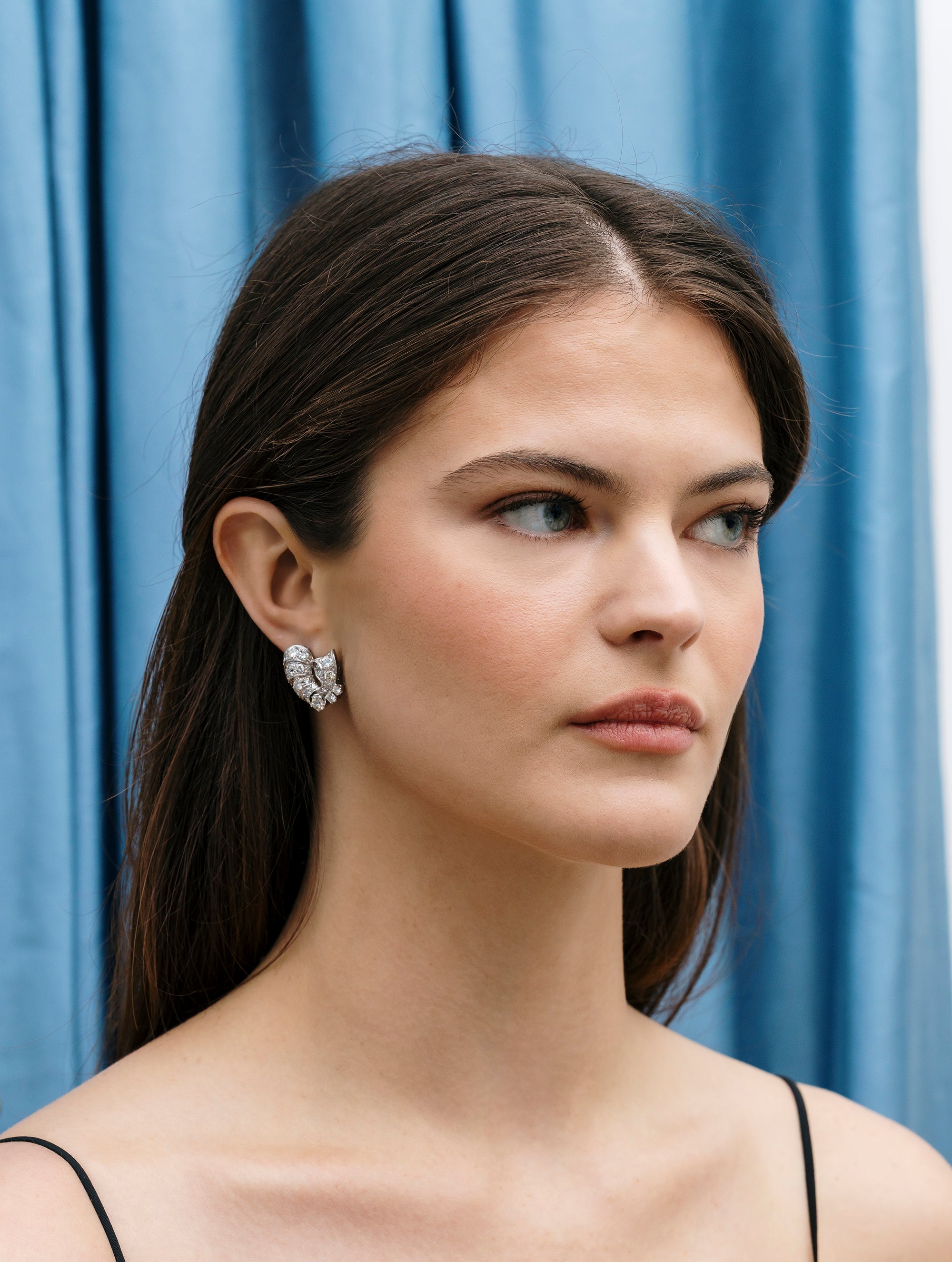 Vintage Diamond Cluster Swirl Earrings, Circa 1950s