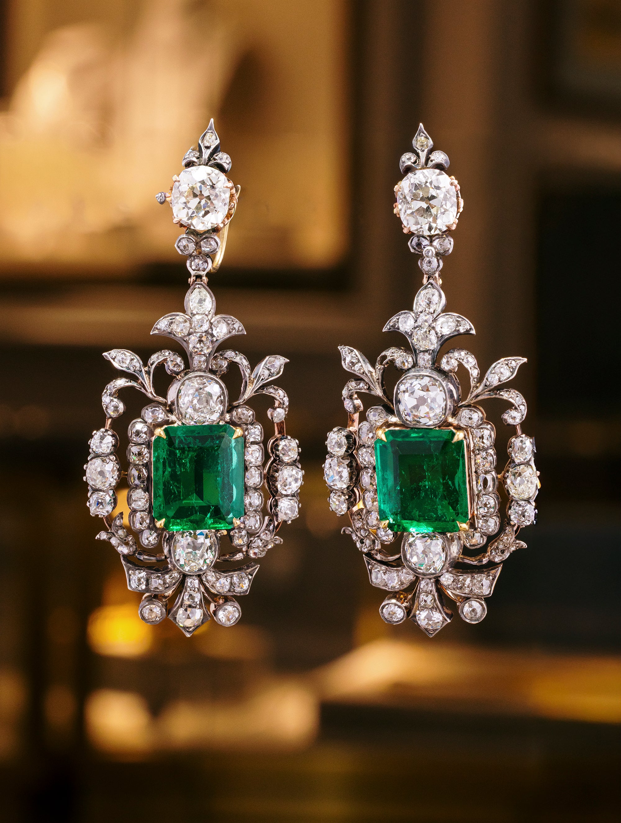 Antique Victorian Emerald & Diamond Earrings