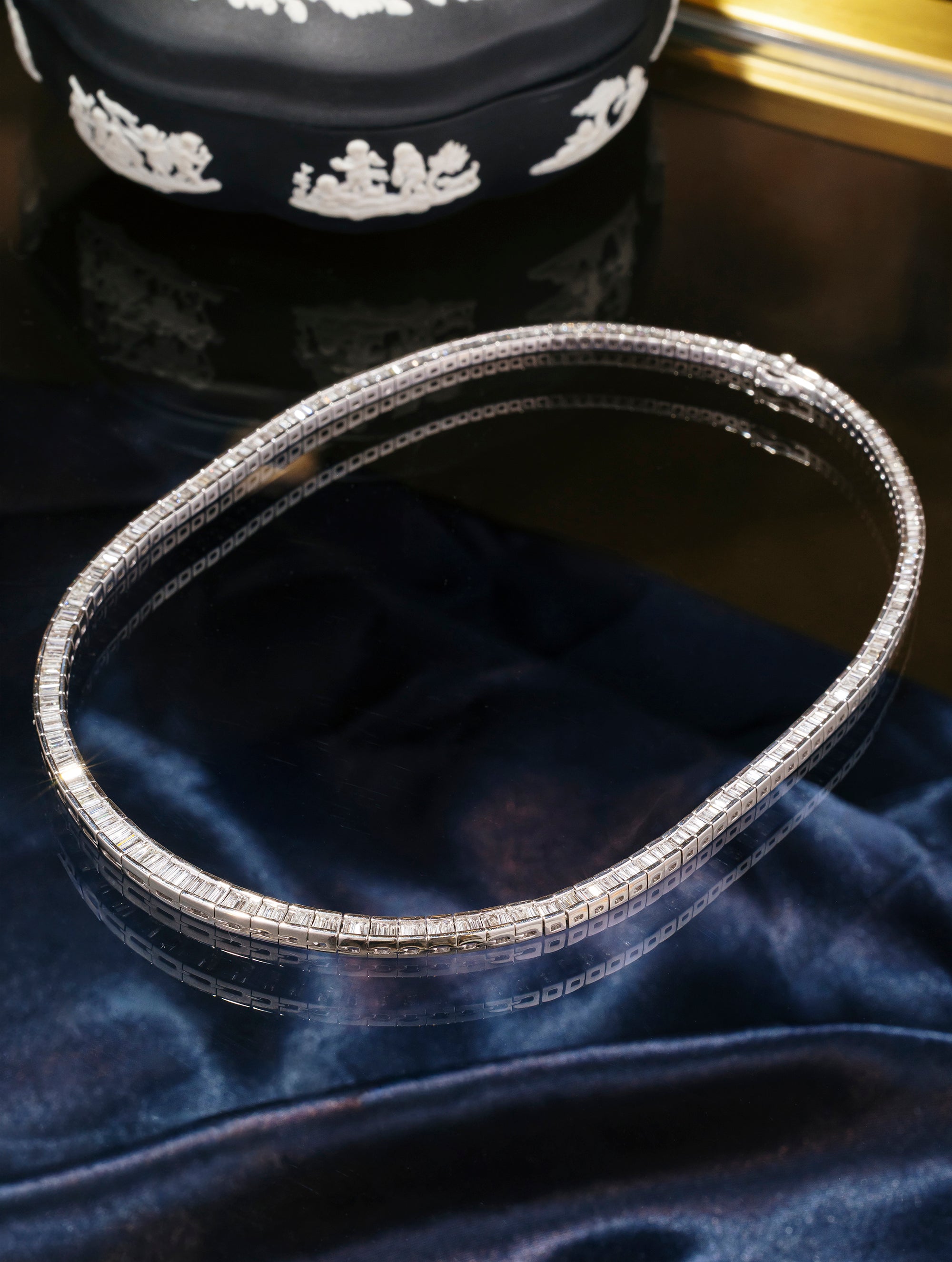 Vintage Graduating Baguette Diamond Necklace, Circa 1980s