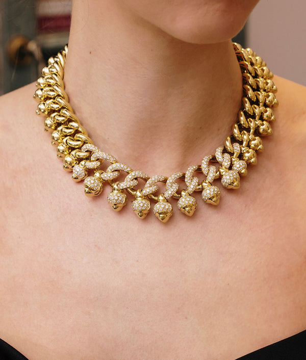 1970's Gold & Diamond Bib Necklace