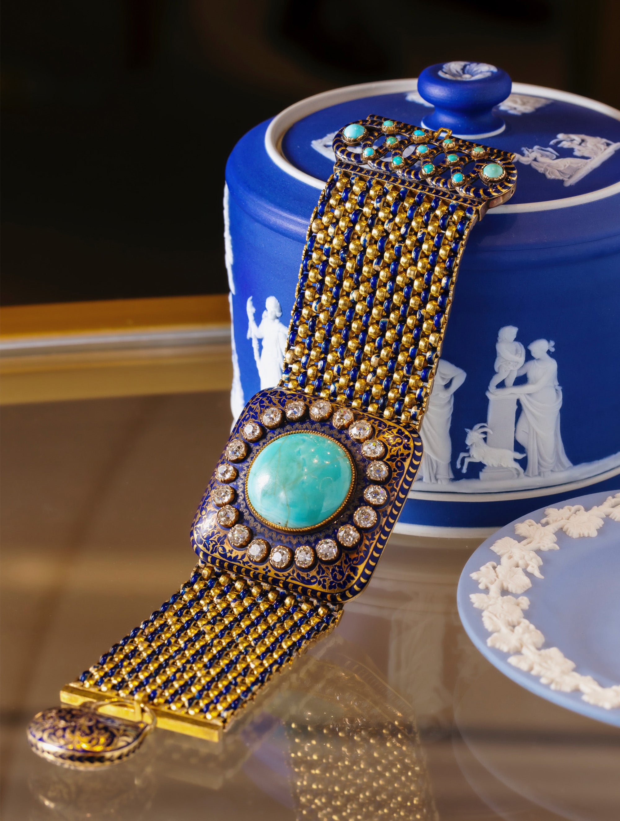 Antique Turquoise Enamel & Diamond Georgian Cuff