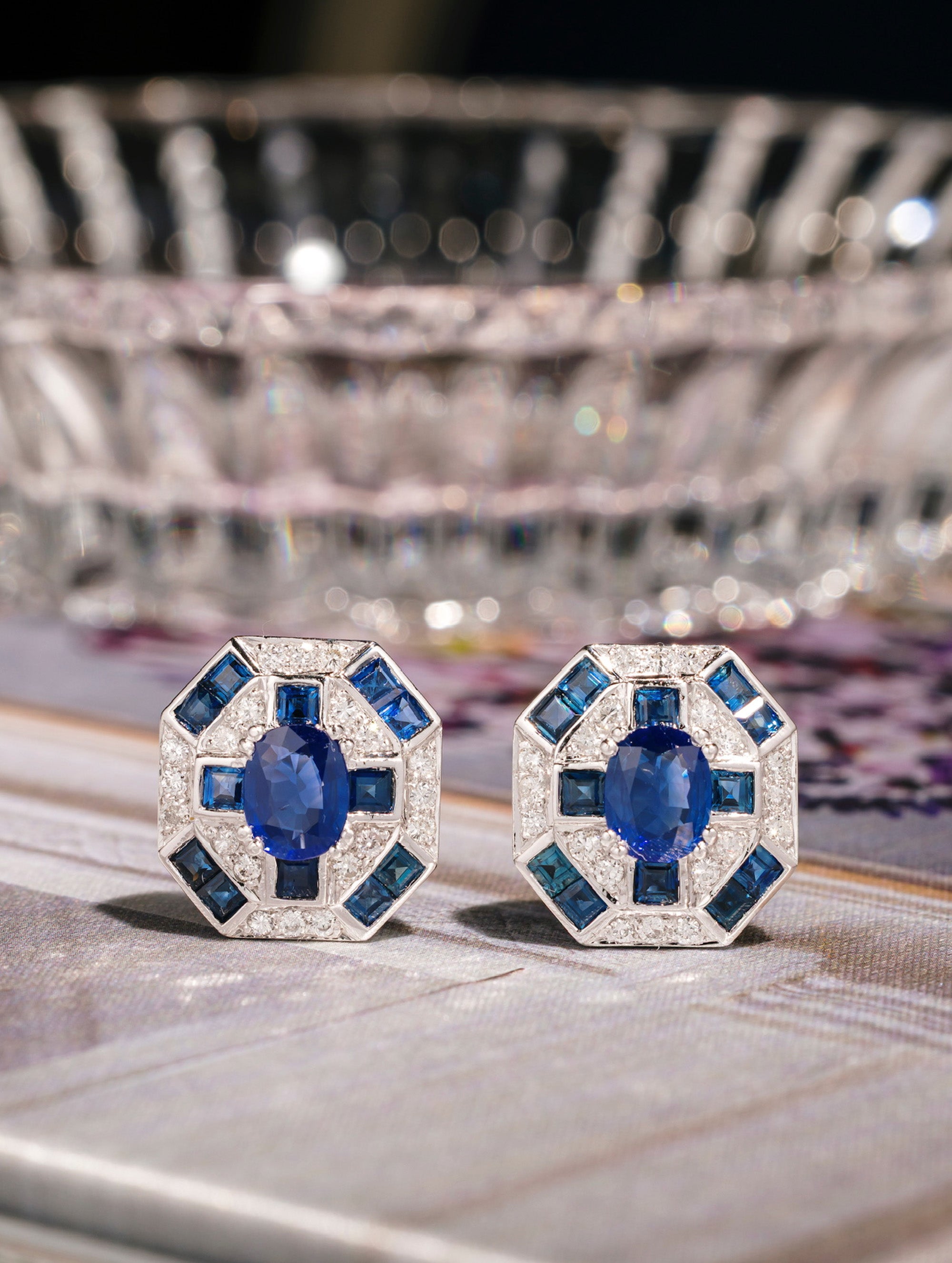 Vintage Sapphire & Diamond Checkerboard Earrings