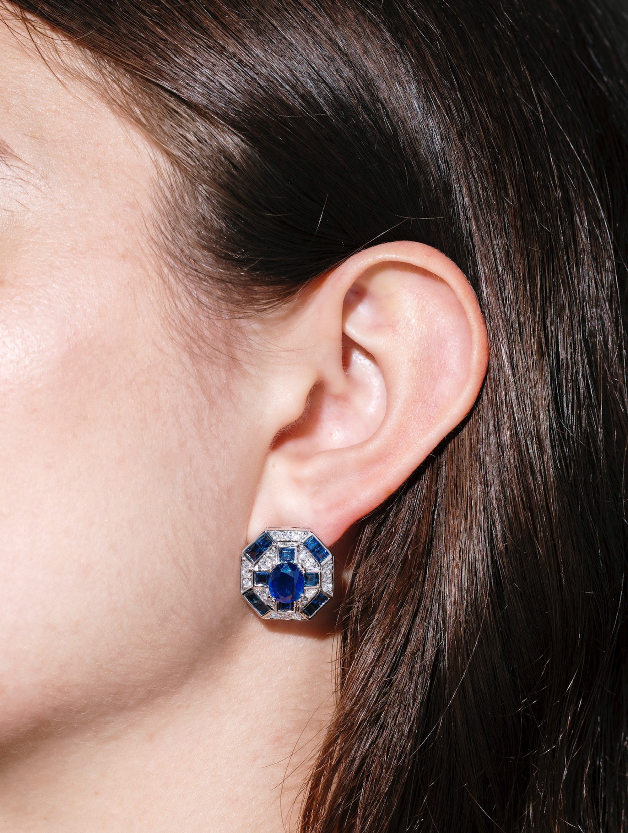 Vintage Sapphire & Diamond Checkerboard Earrings