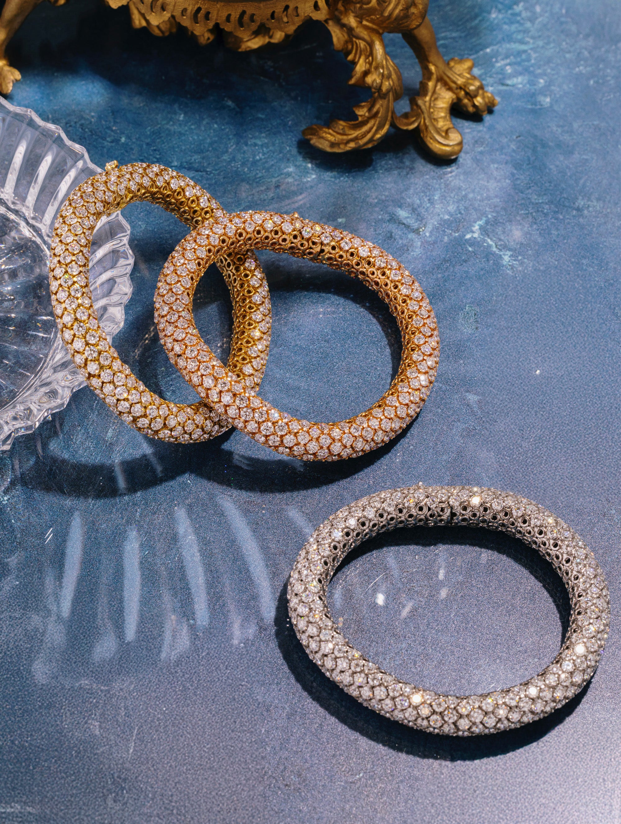 Vintage Transformable Tri-Gold Diamond Bracelets