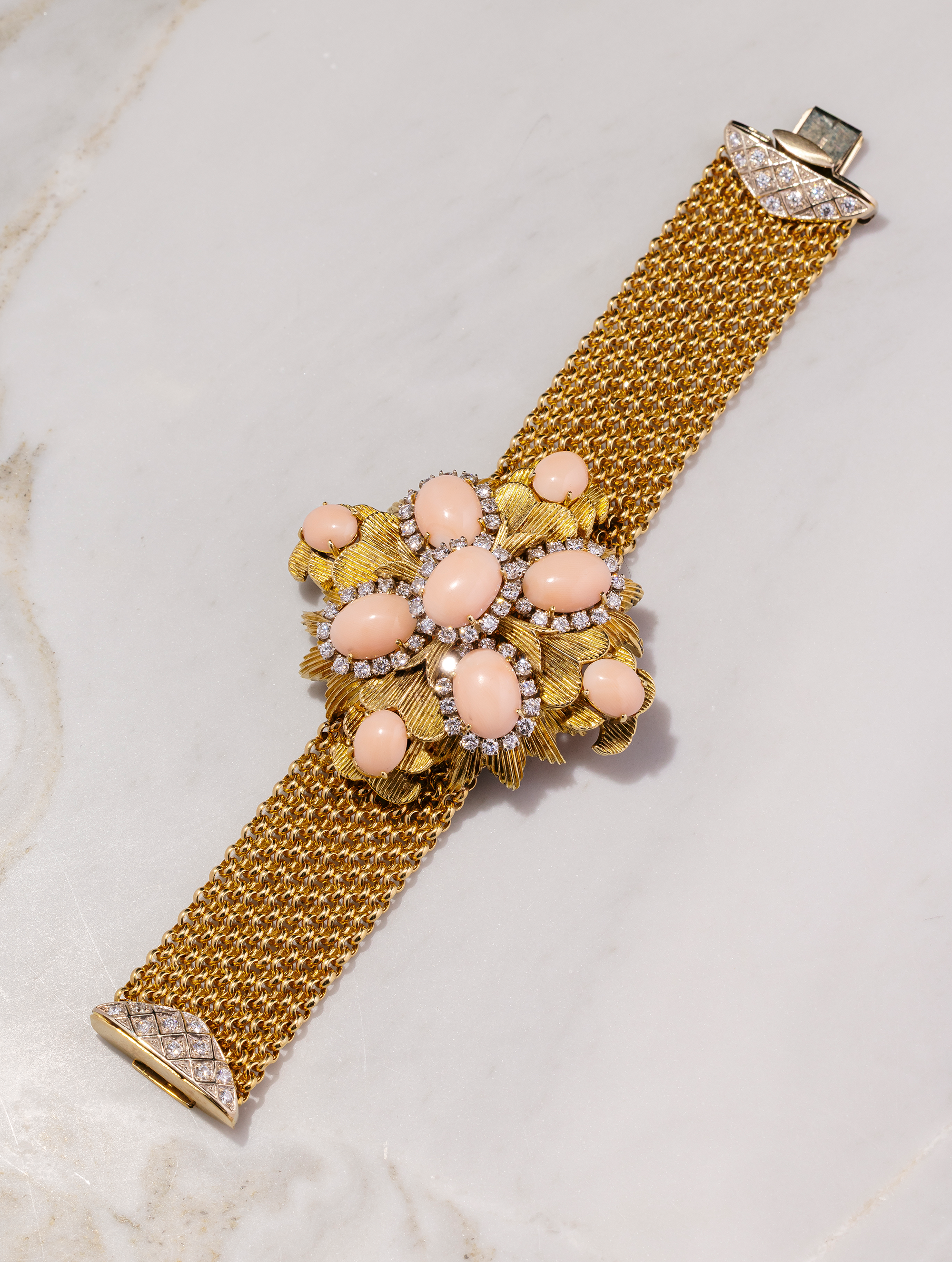 Angel Skin Coral & Diamond Cuff, Circa 1960s-1970s