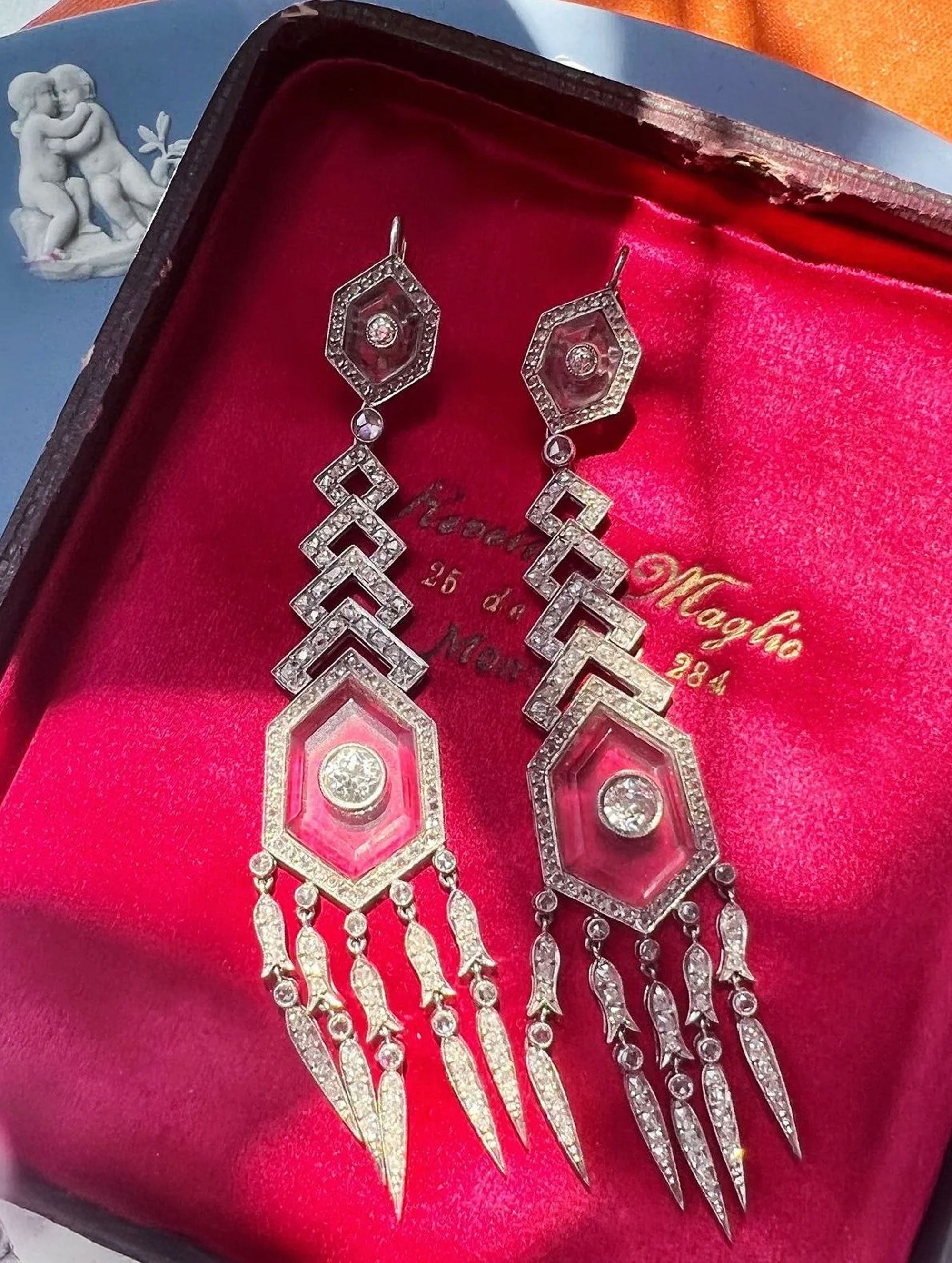 Art Deco Rock Crystal Diamond Earrings