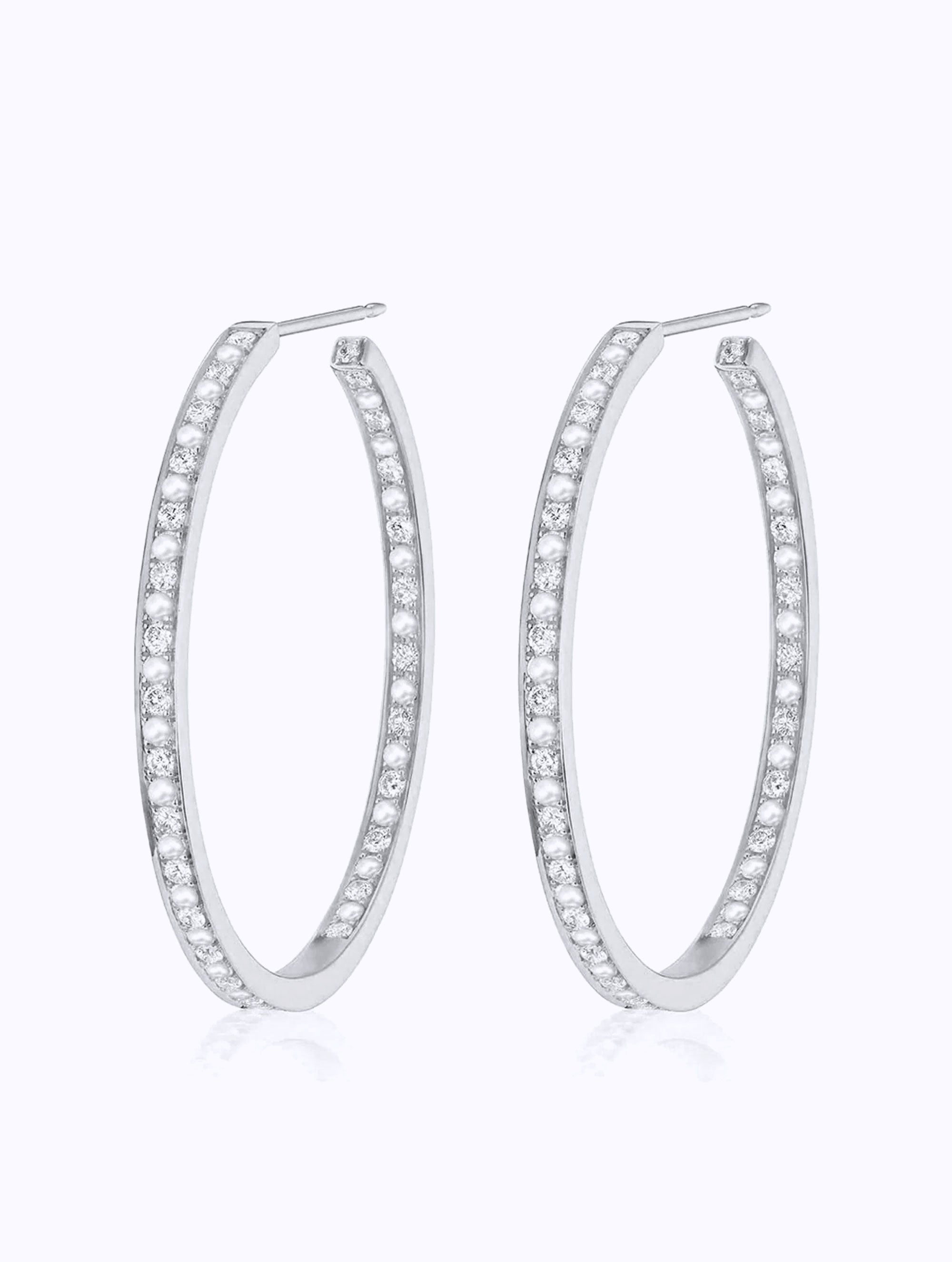 CLASSIC ATHENA PEARL & DIAMOND HOOP EARRINGS