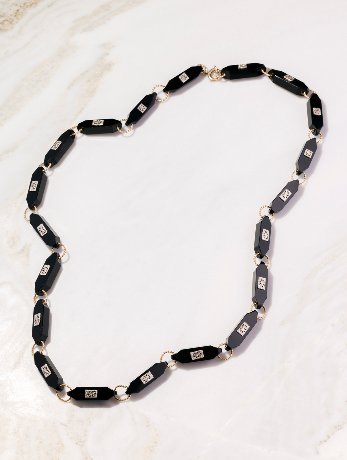 Art Deco Black Onyx Link Necklace