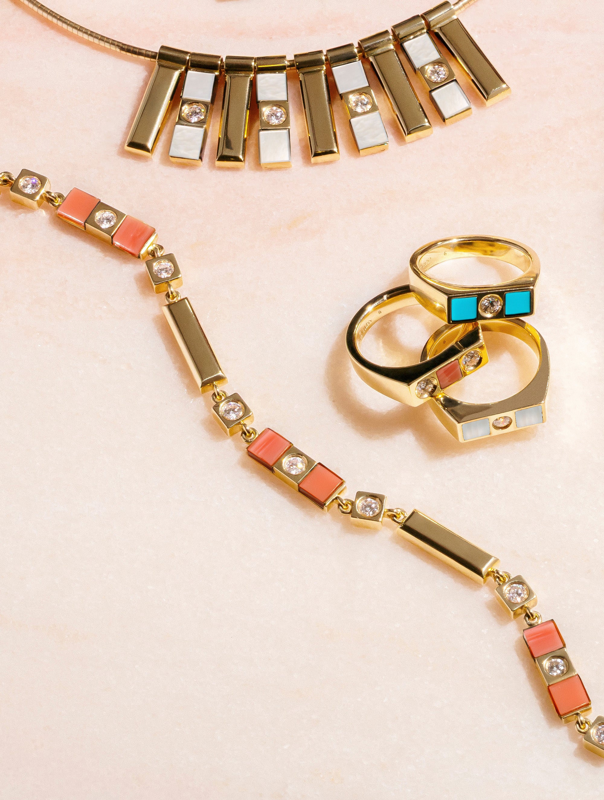 Carousel Coral & Diamond Bracelet