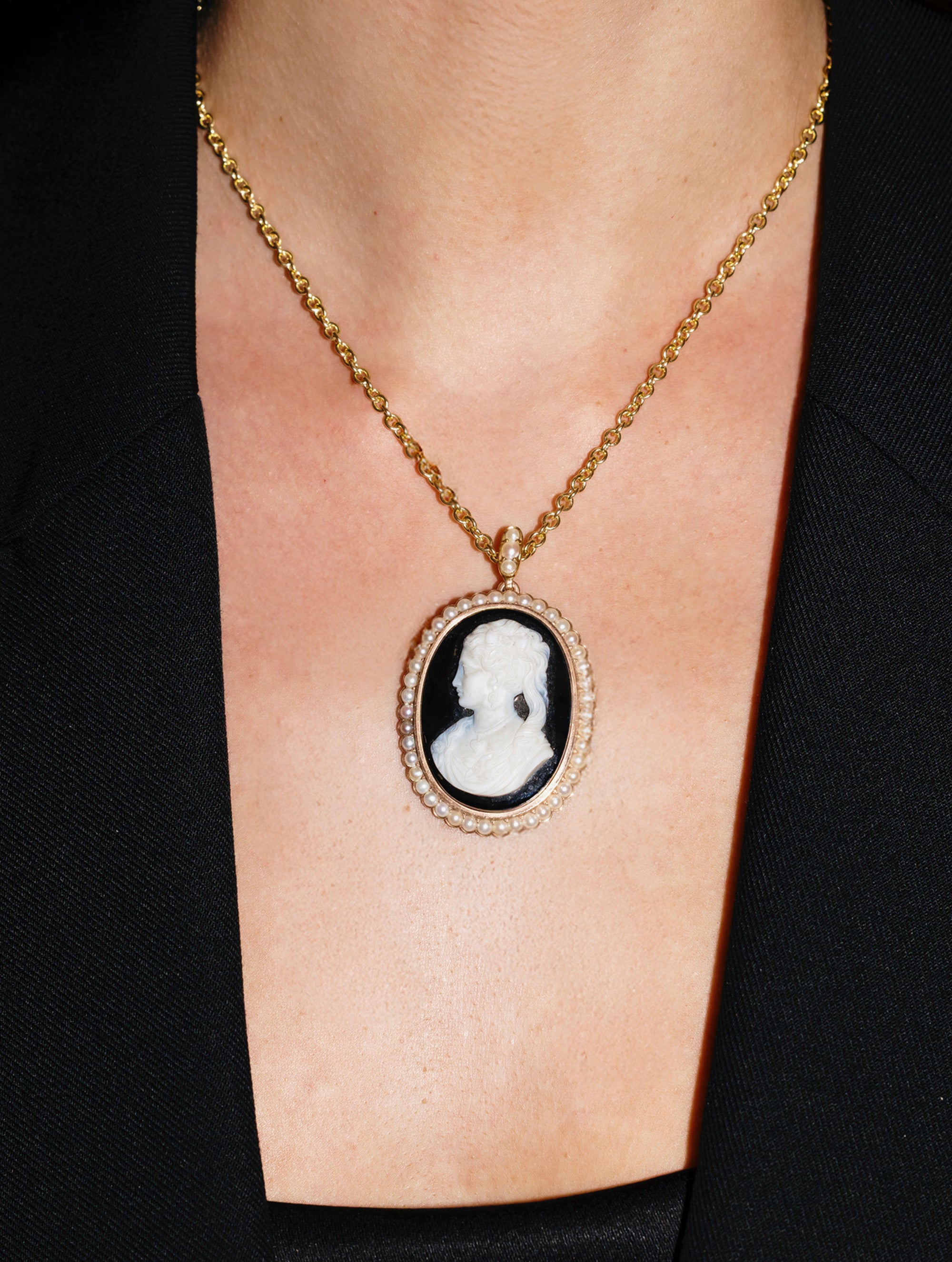 Antique Cameo Pearl Brooch and Pendant