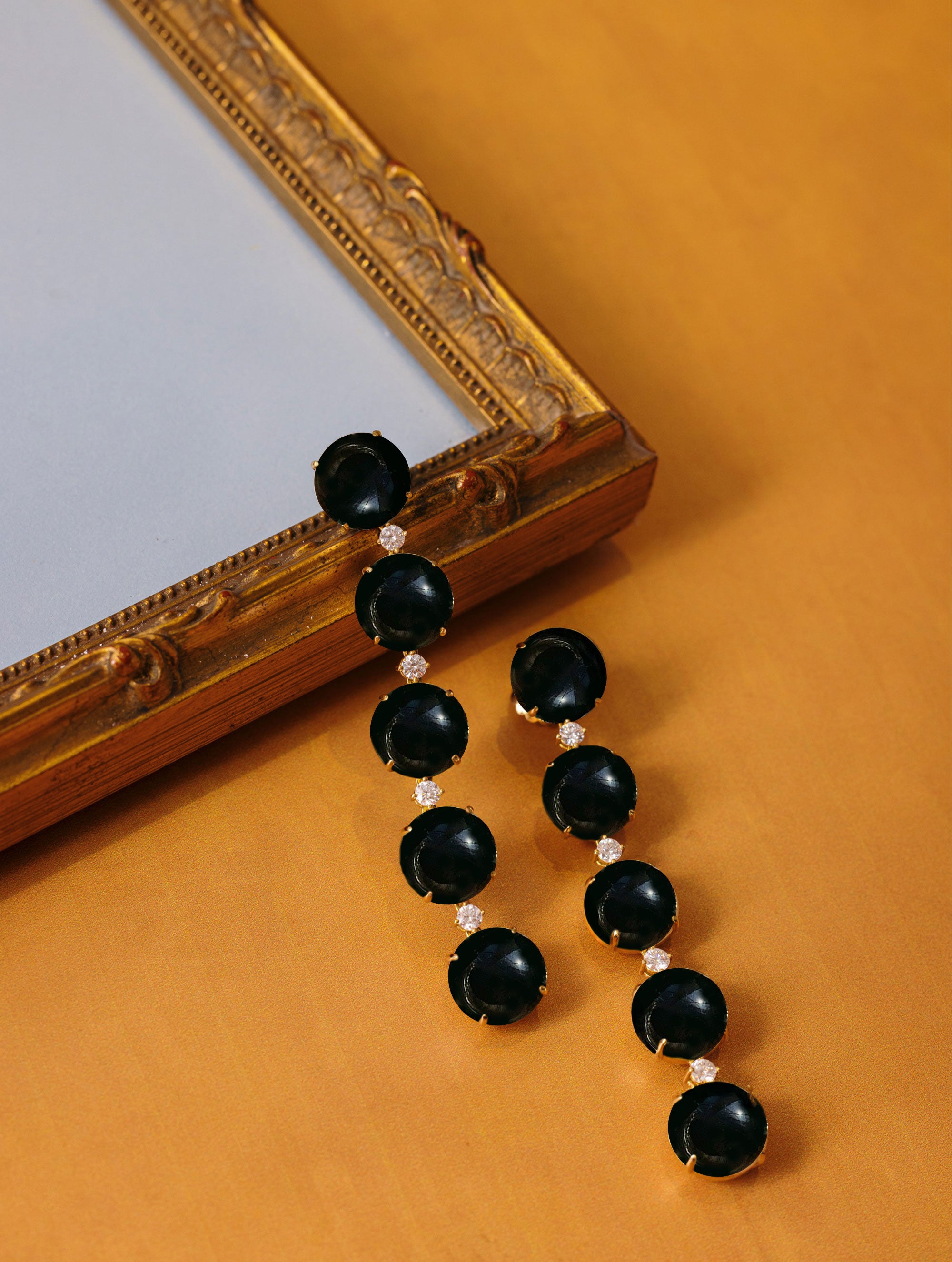 CONFETTI ONYX & DIAMOND DROP EARRINGS