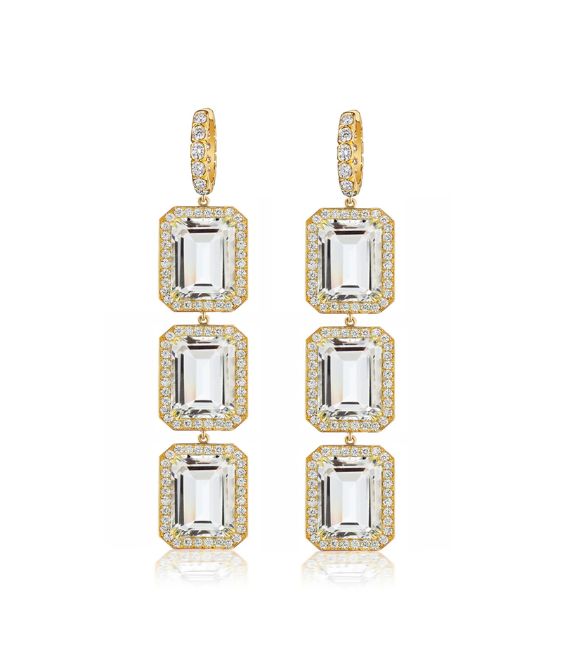 Constellation rock crystal & diamond Cascade earrings