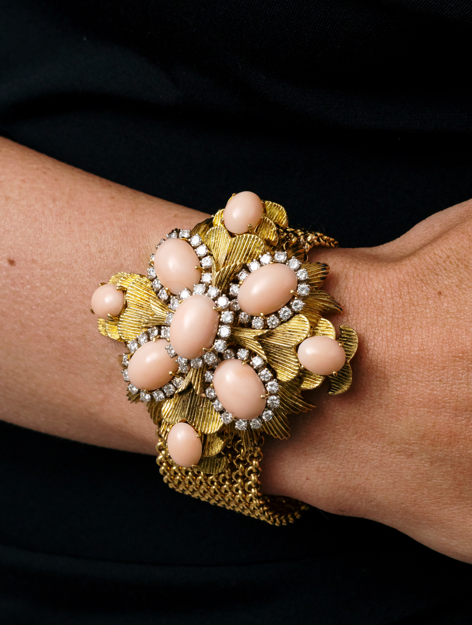 Angel Skin Coral & Diamond Cuff, Circa 1960s-1970s