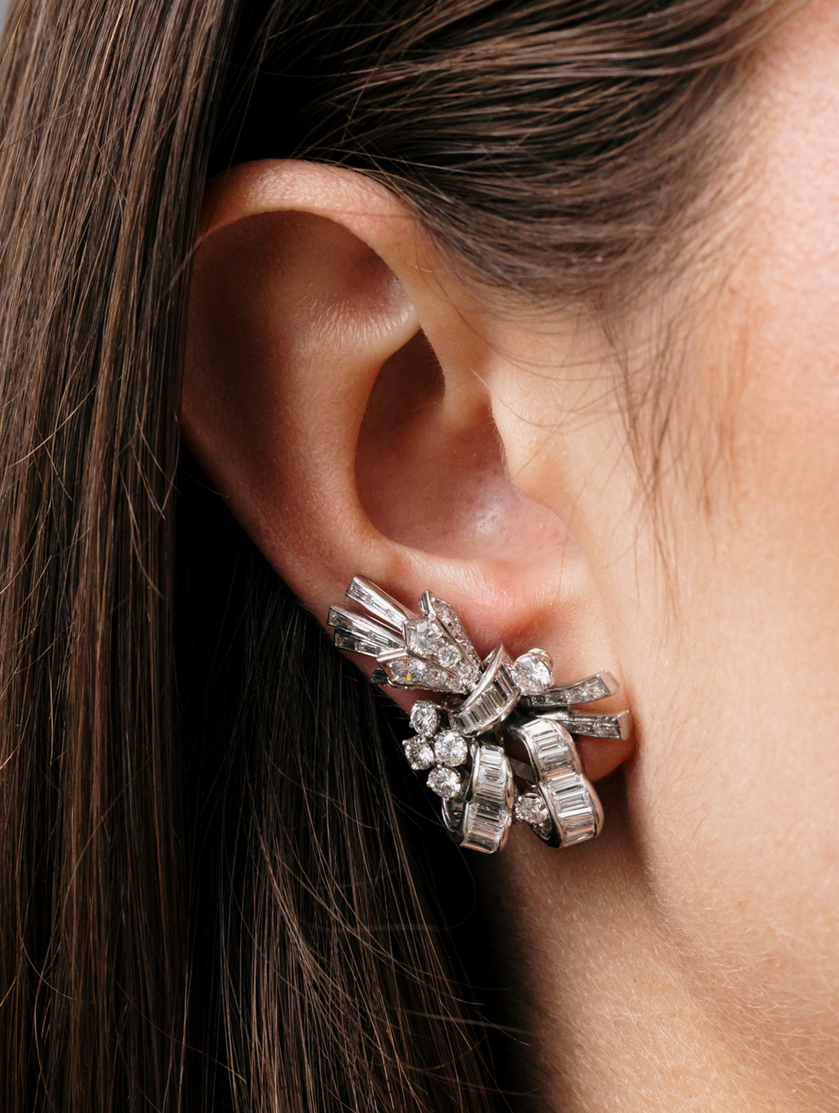 Diamond Ribbon Earrings, Circa 1950s
