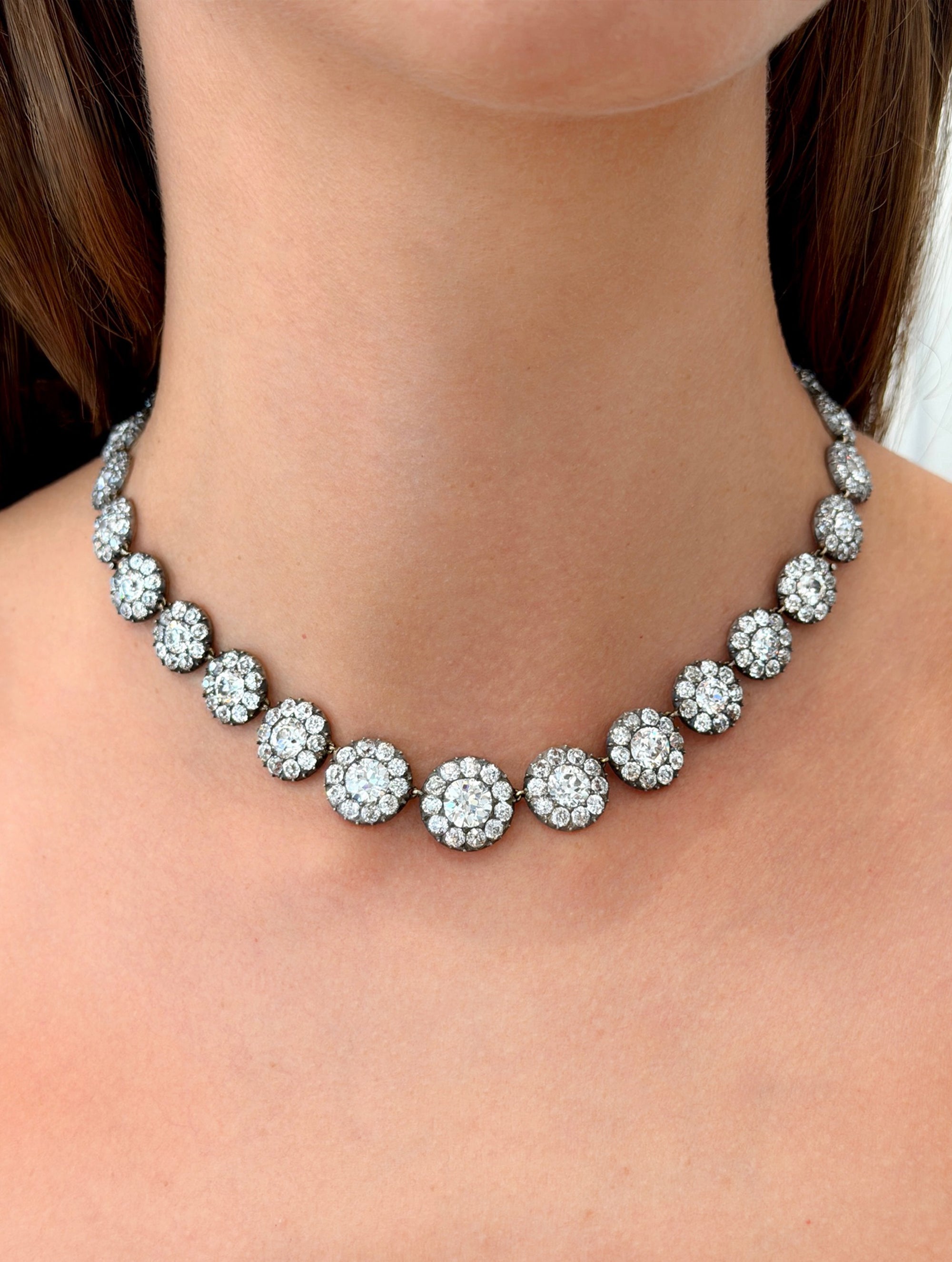 Antique Victorian Diamond Cluster Rivière, circa 1880