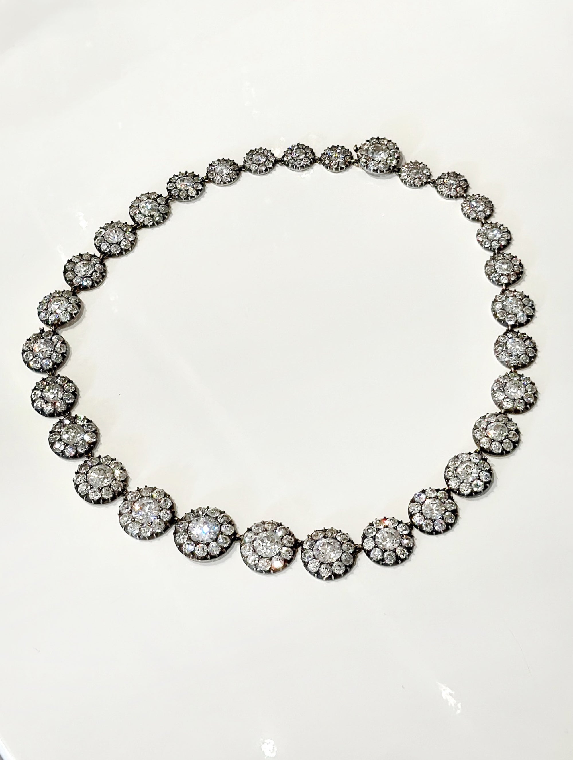 Antique Victorian Diamond Cluster Rivière, circa 1880