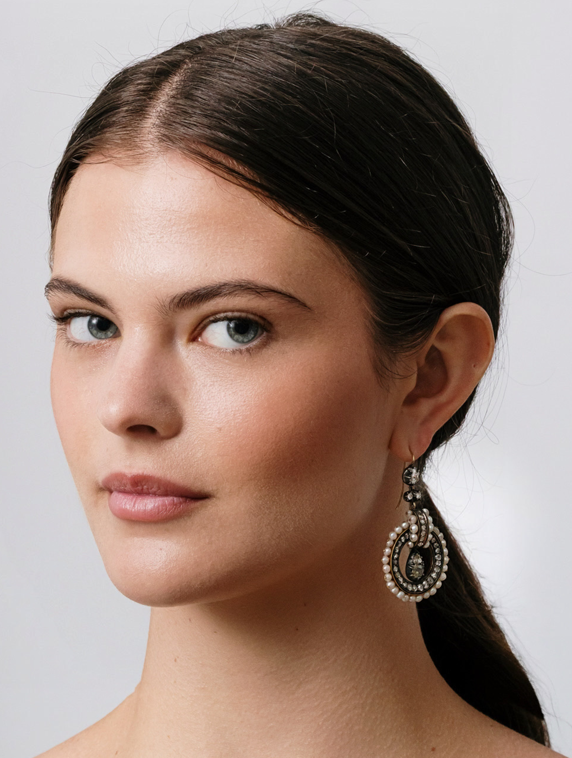 Antique Victorian Diamond, Pearl & Black Enamel Earrings, circa 1850
