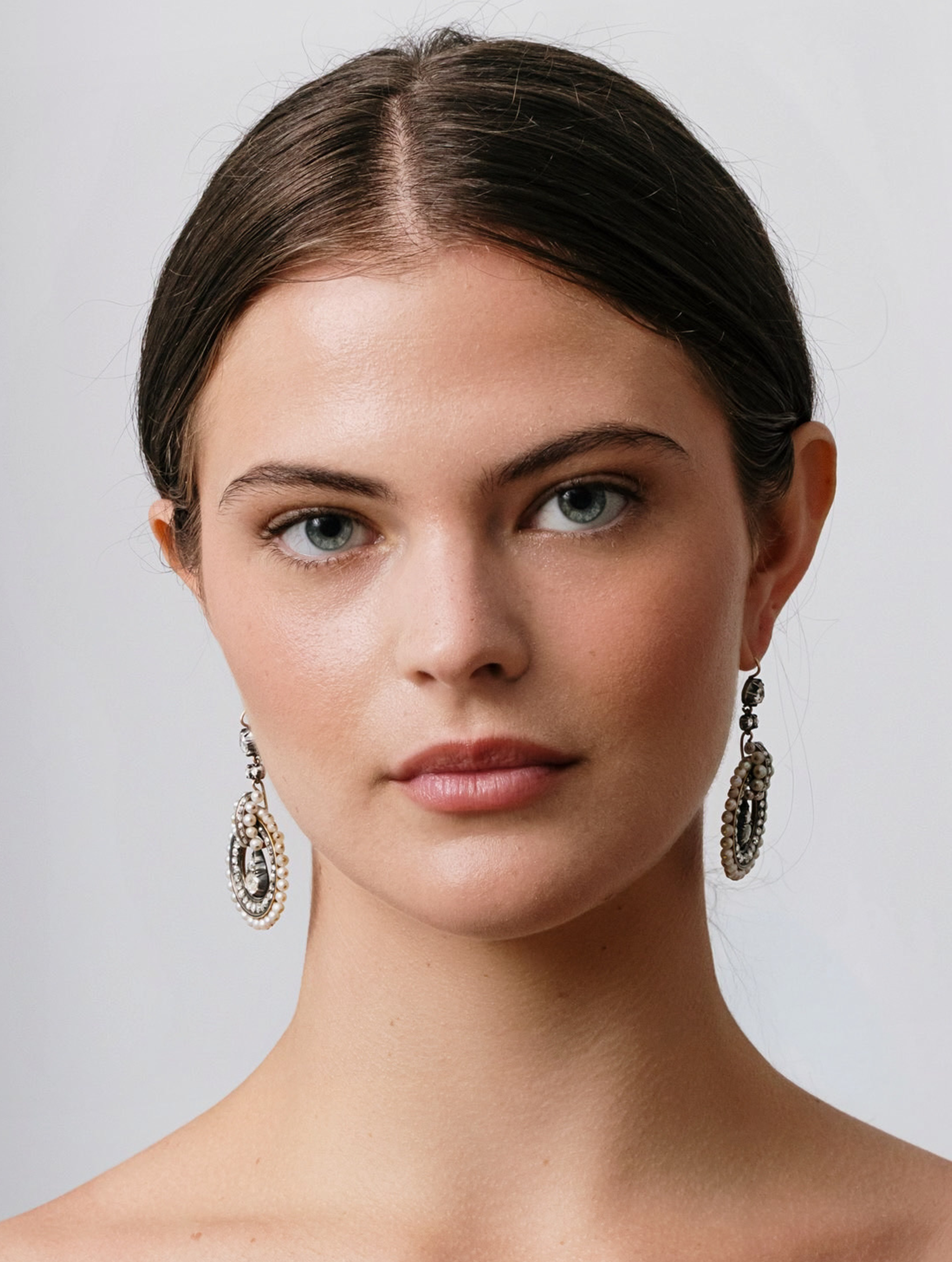 Antique Victorian Diamond, Pearl & Black Enamel Earrings, circa 1850