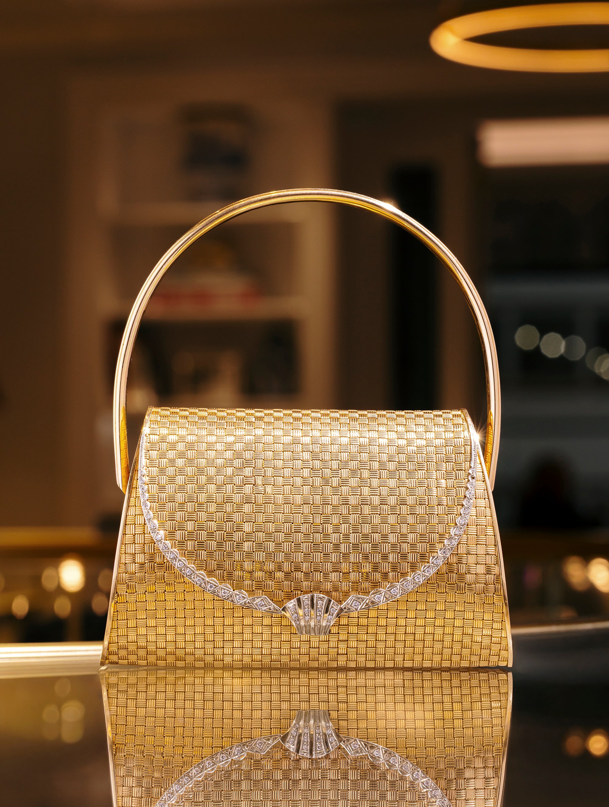 18 Karat Yellow Gold, Platinum & Diamond Evening Bag, Circa 1950s