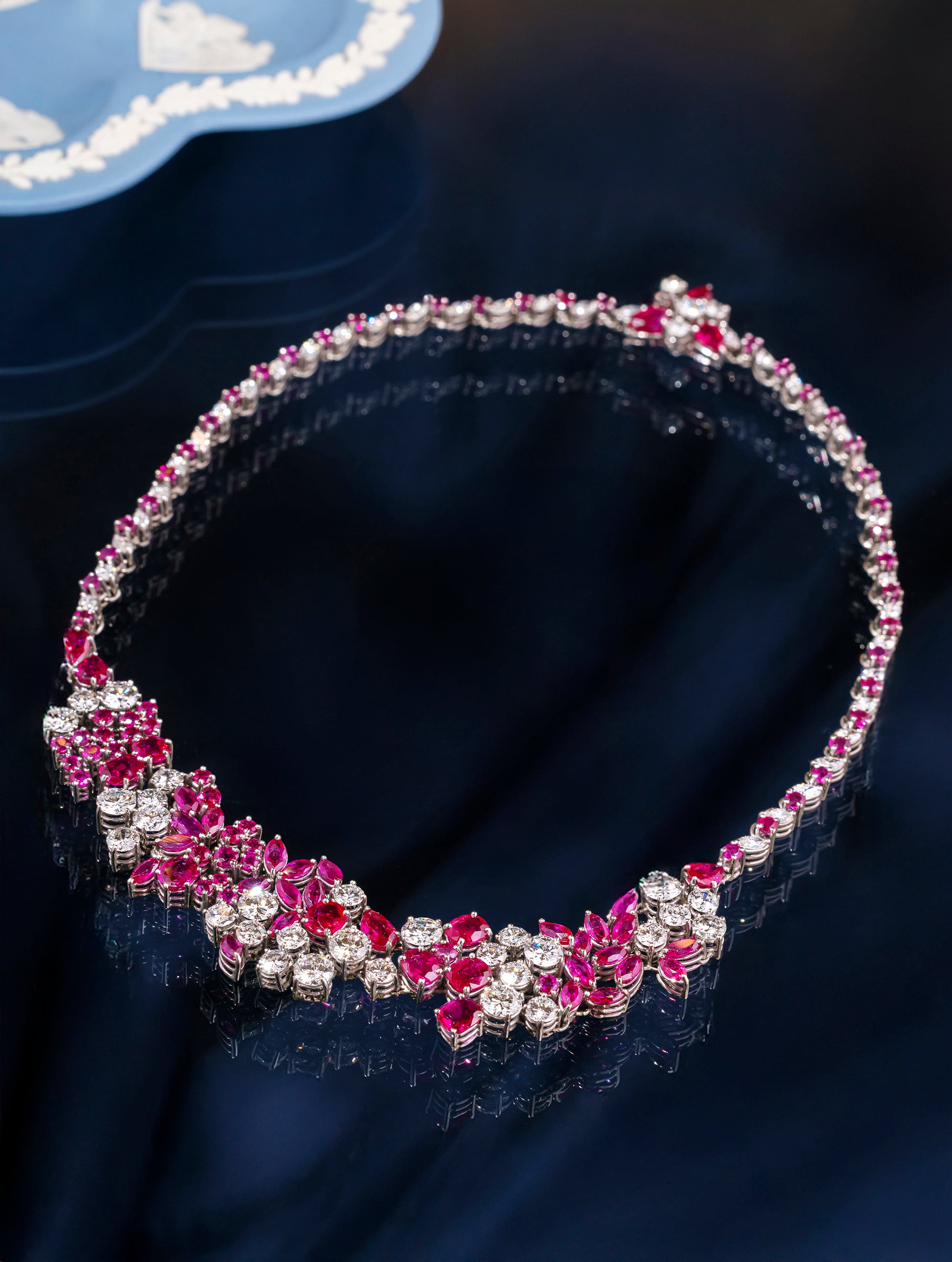 Ruby, Pink Sapphire, & Diamond Bib Necklace, Circa 1970s