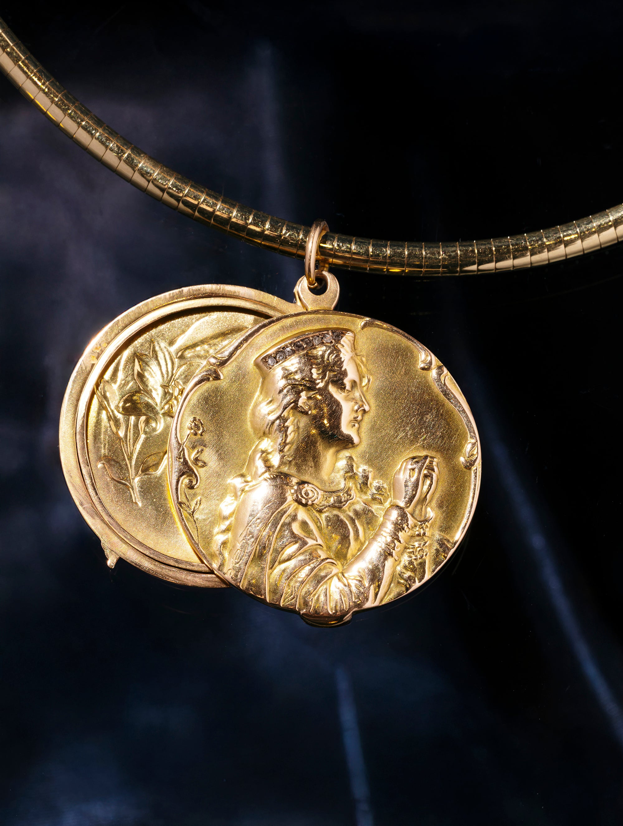 Antique Art Nouveau Gold & Diamond Sliding Locket