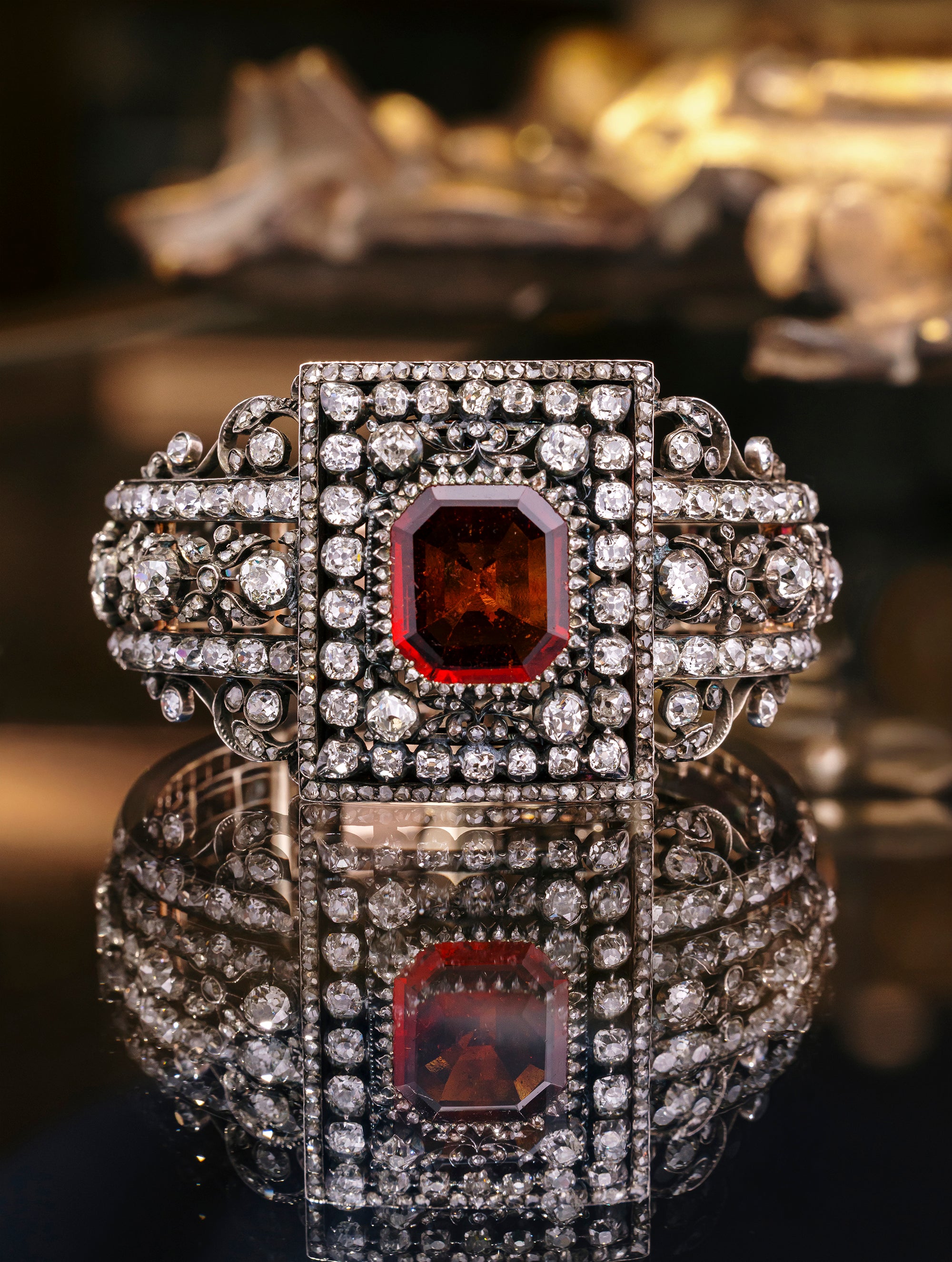Antique Victorian Diamond & Hessonite Garnet Cuff