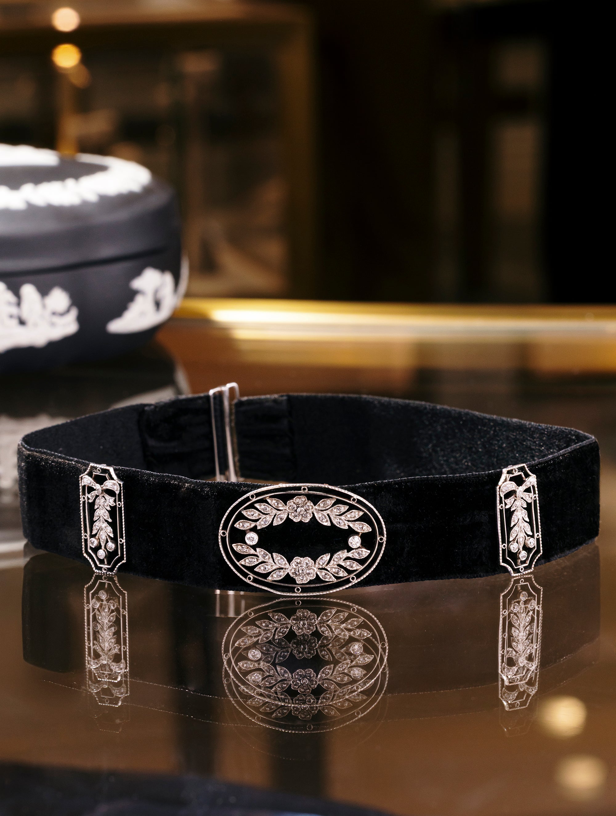 Antique Victorian Diamond & Velvet Choker, Circa 1800s