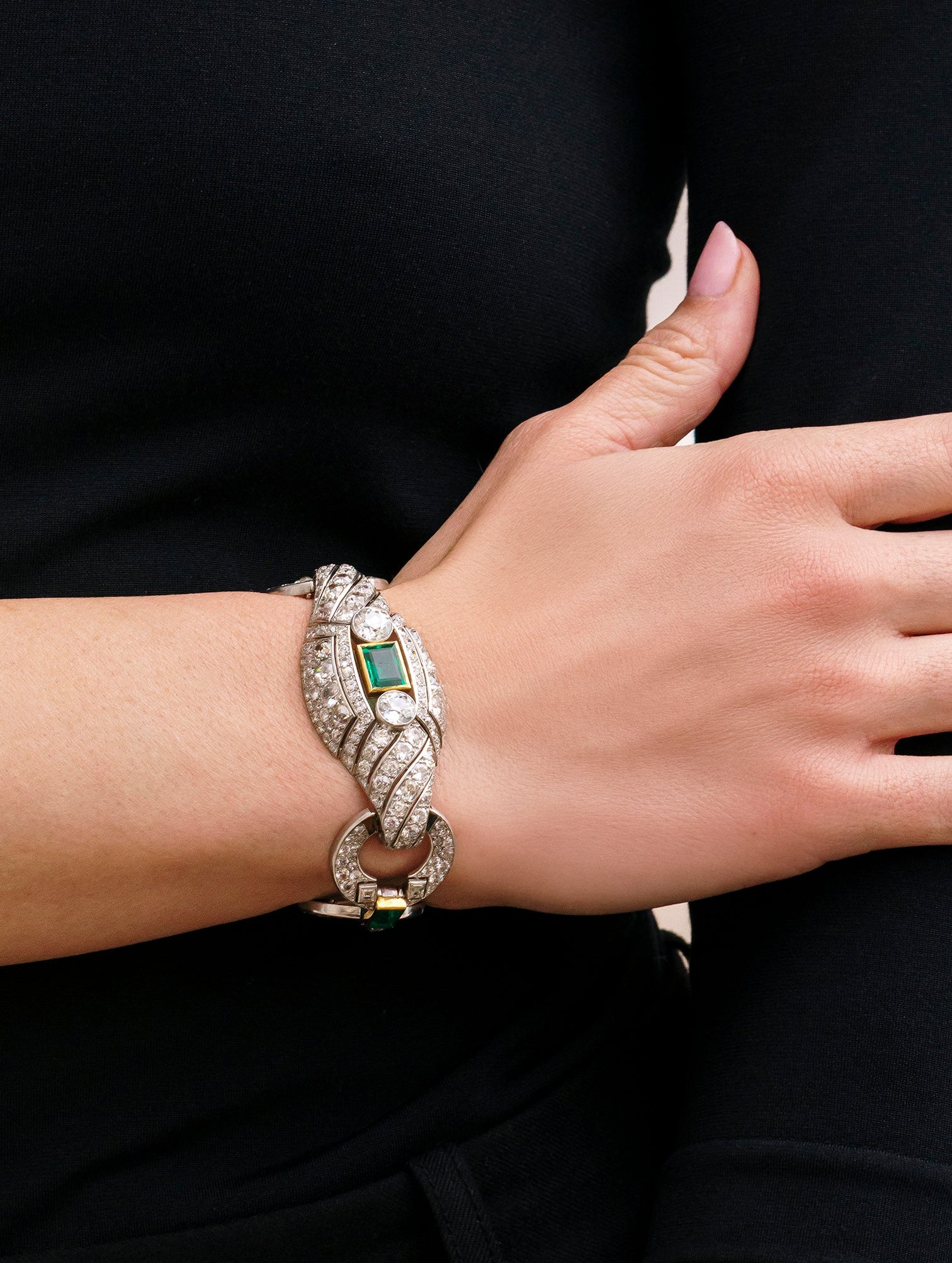 Cartier Art Deco Emerald & Diamond Bracelet, Circa 1935