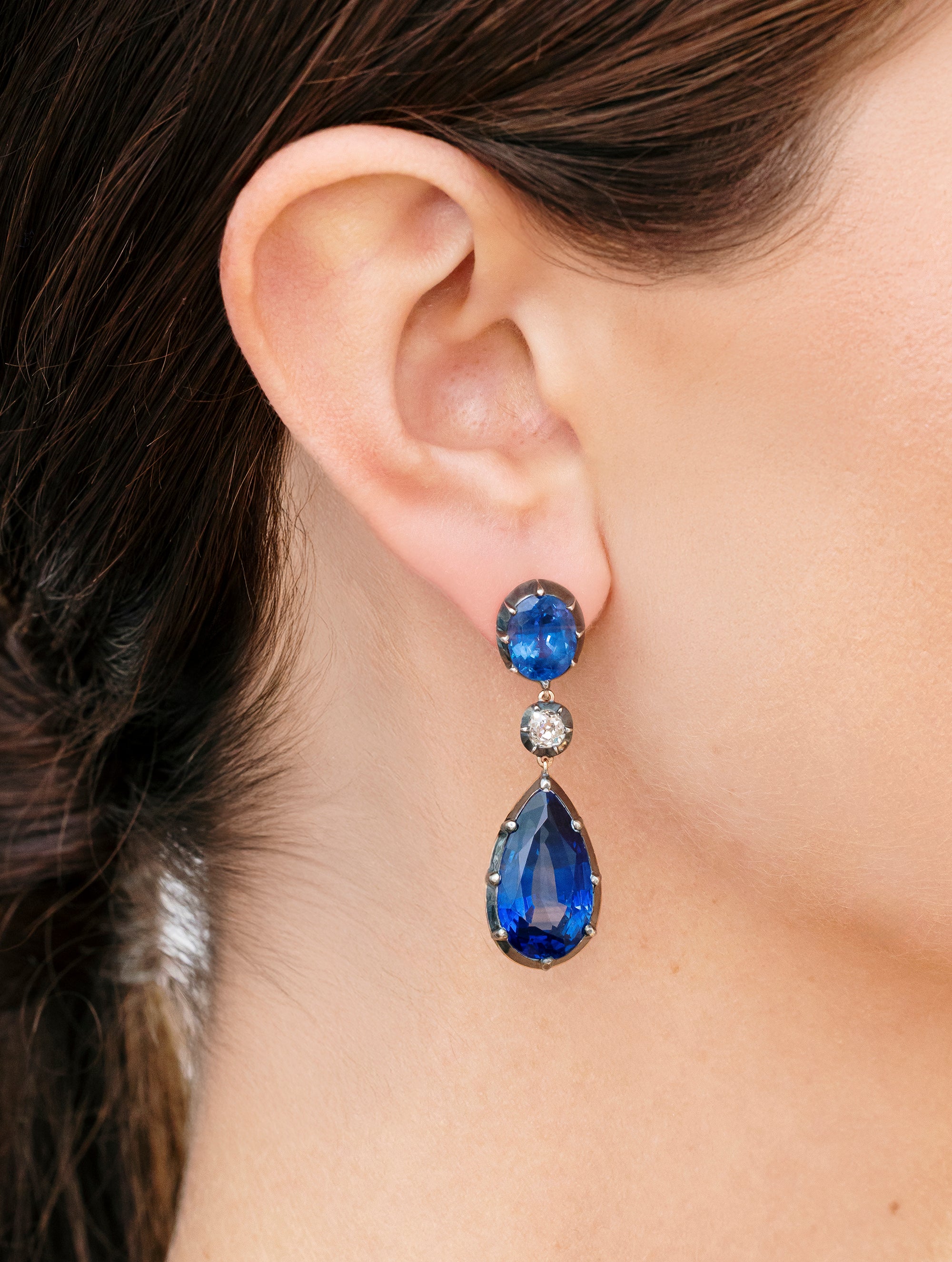 Sapphire & Drop Diamond Earrings