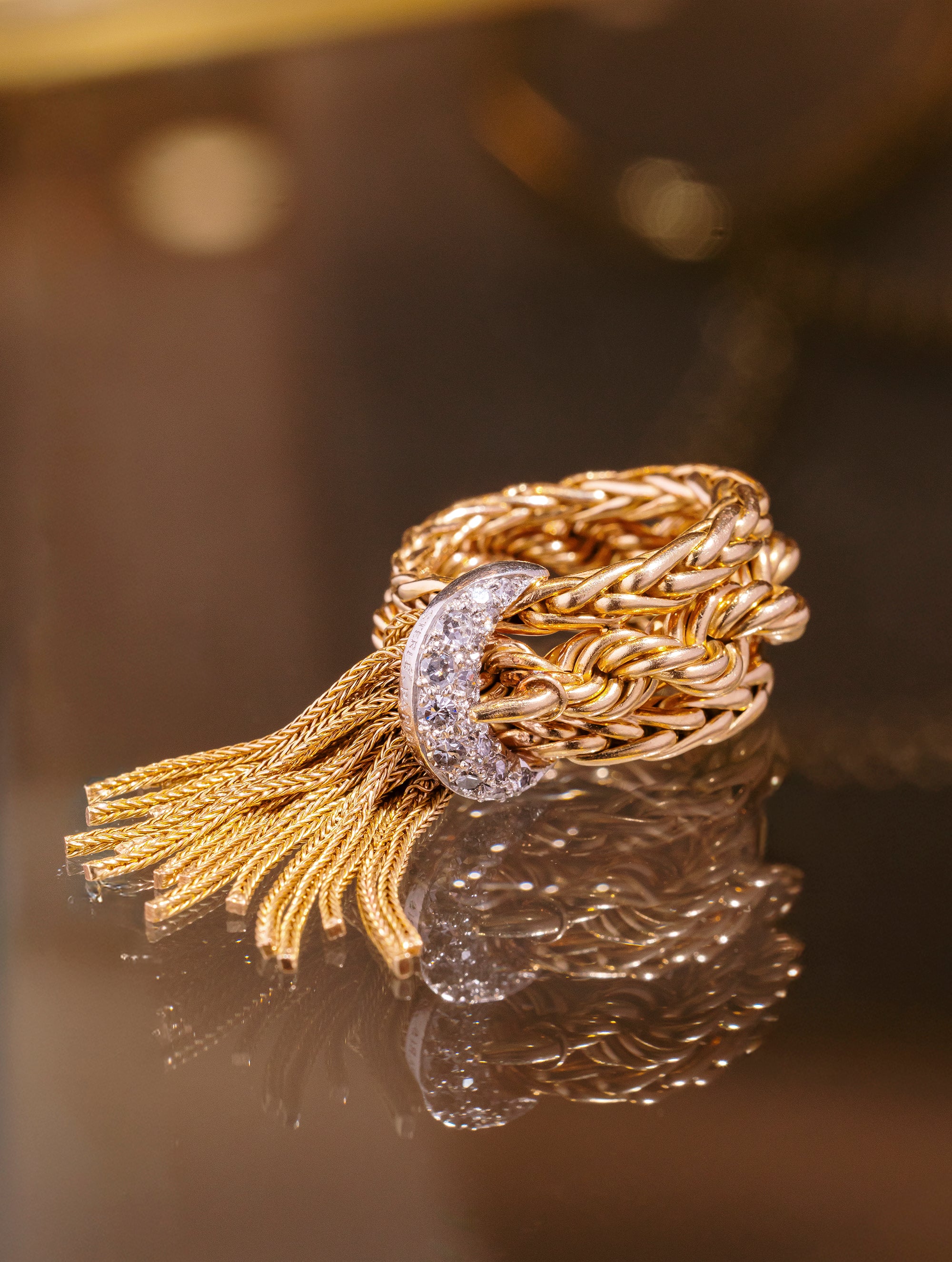 Vintage Sterlé Diamond & Gold Buckle Ring