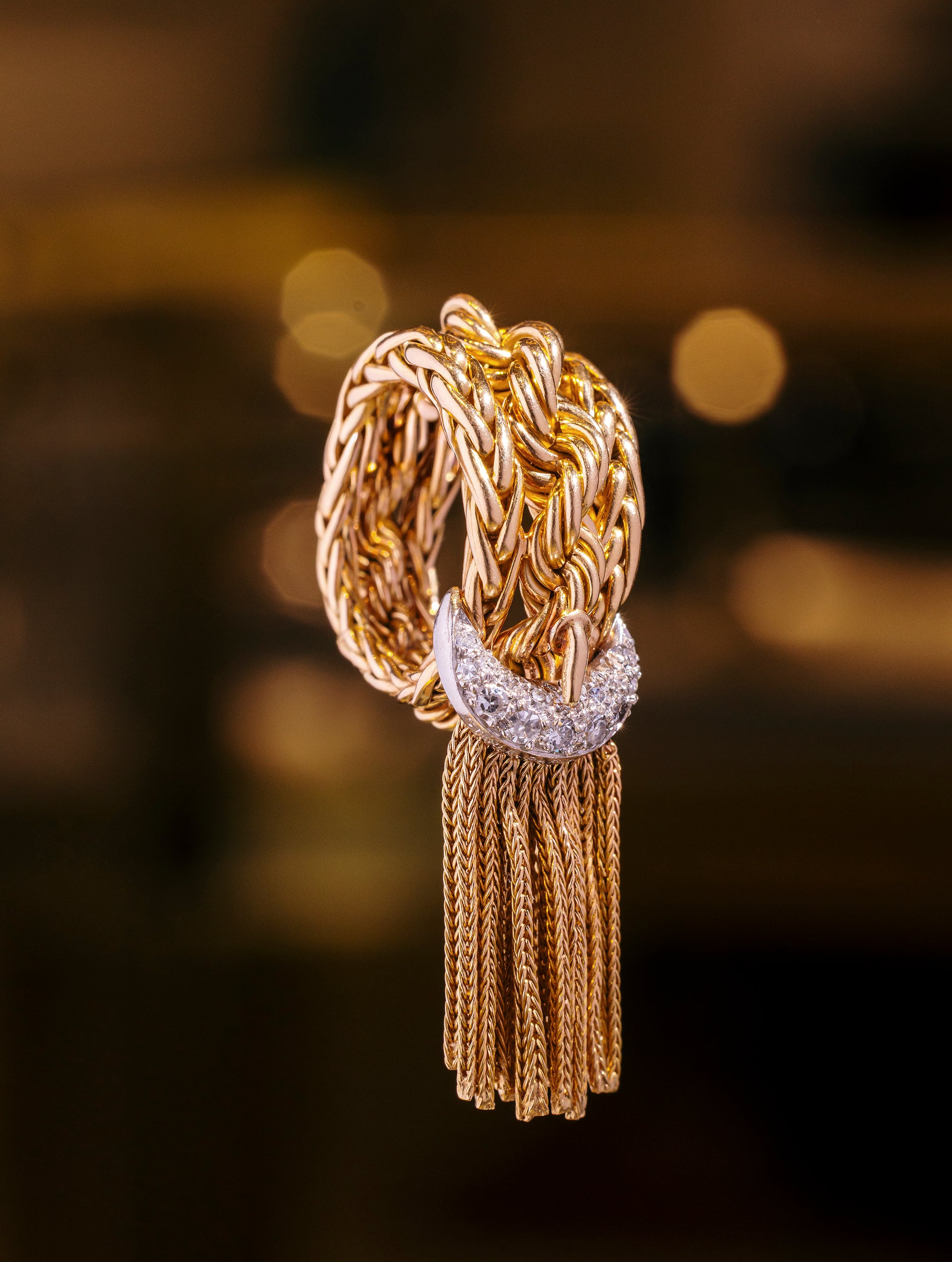 Vintage Sterlé Diamond & Gold Buckle Ring