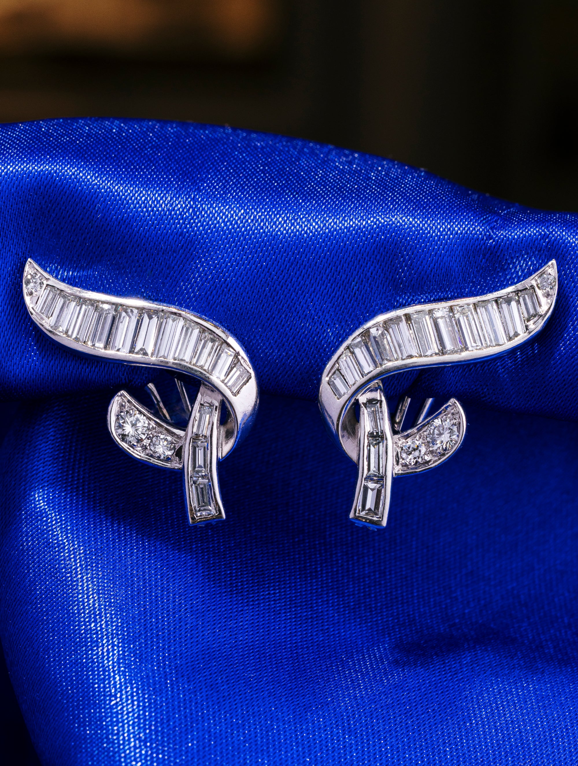 Vintage Baguette Swoop Earrings, Circa 1950s