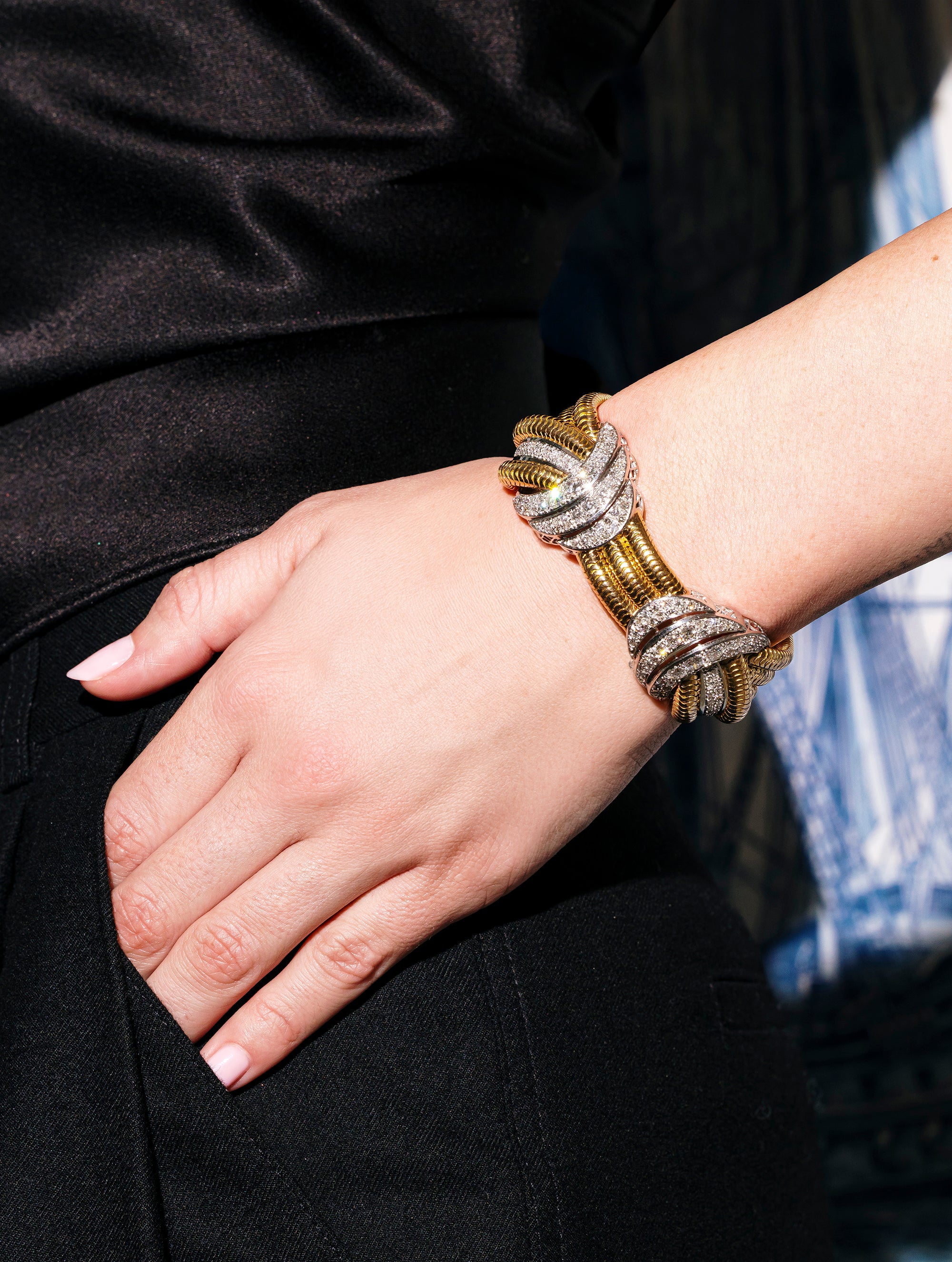 Retro Diamond Tubogas Bracelet, Circa 1930s-1940s