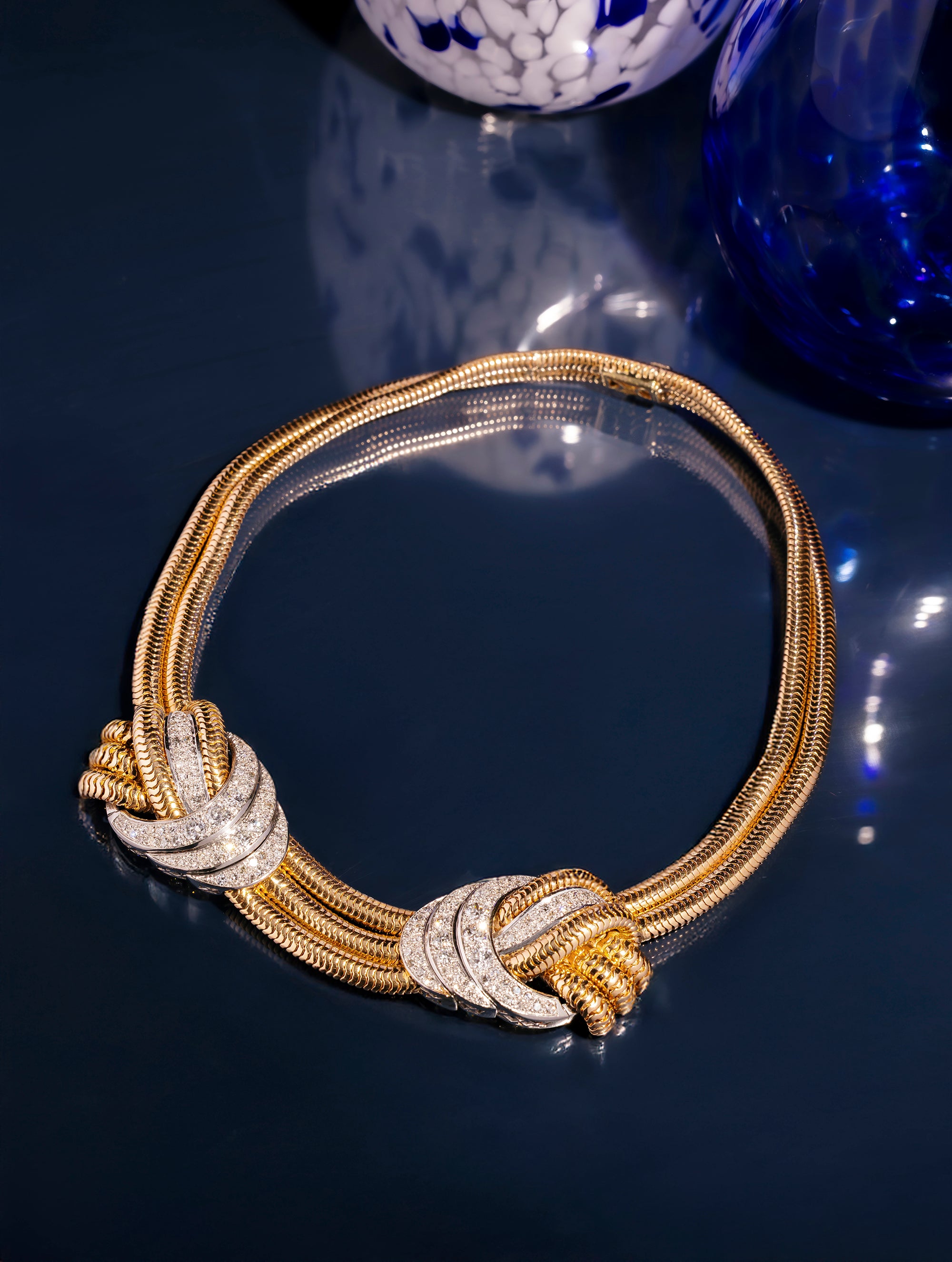 Retro Diamond Tubogas Necklace, Circa 1930s-1940s