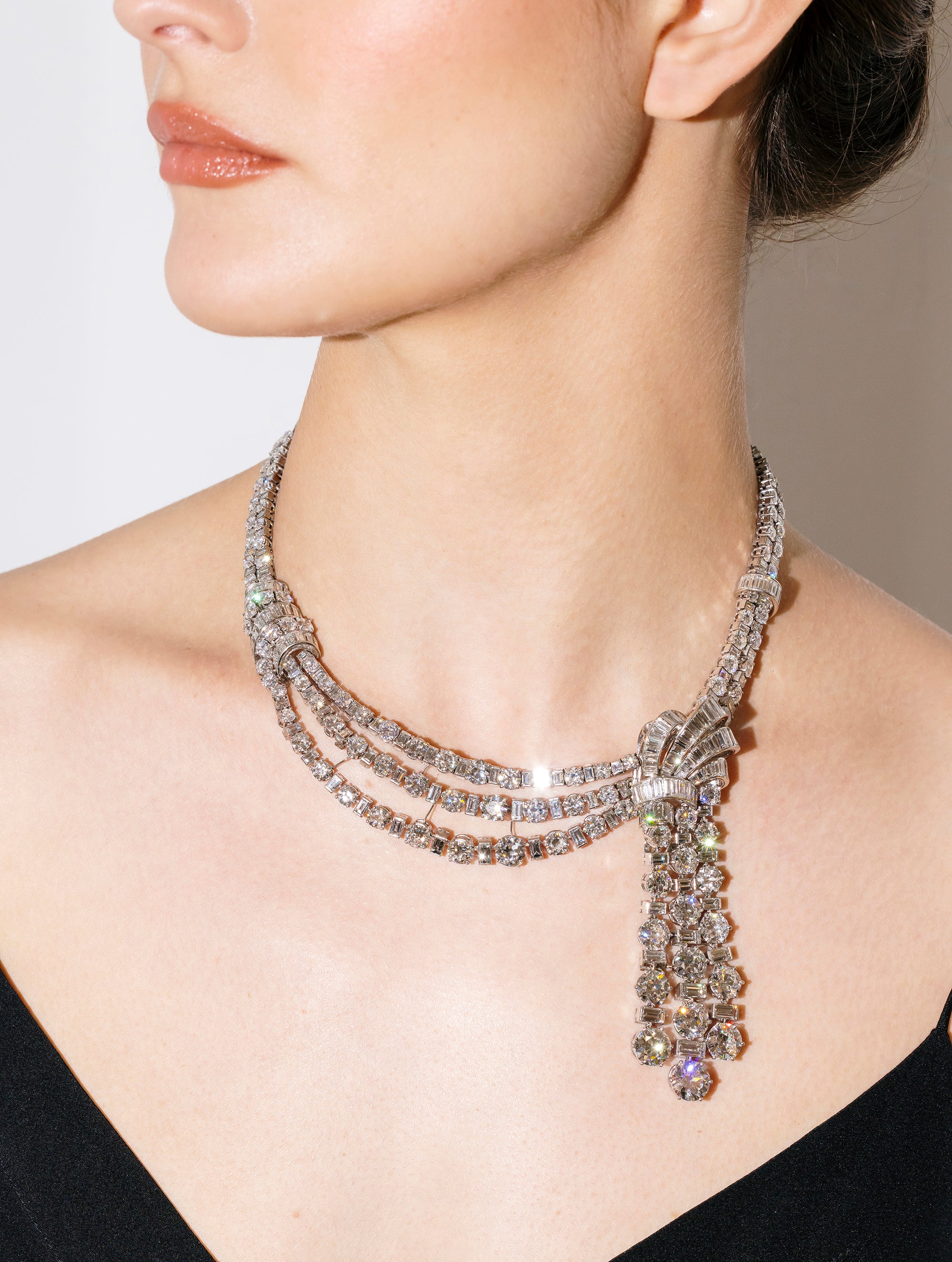 Vintage Diamond Cascading Necklace/Brooch, Circa 1940s