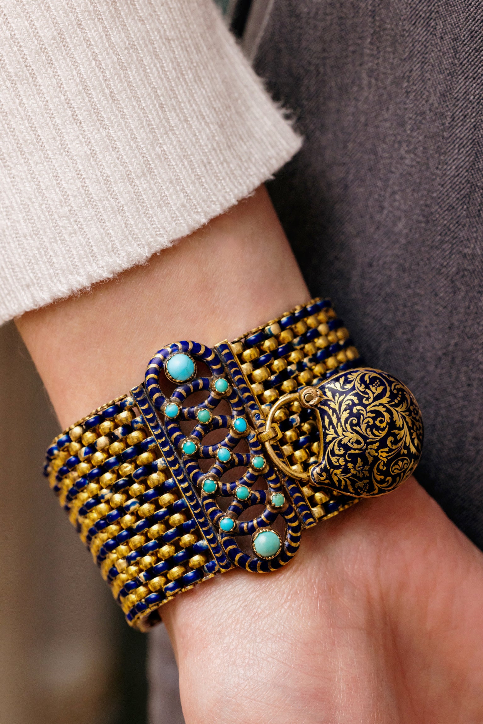 Antique Georgian Turquoise, Diamond & Enamel Bracelet, circa 1830