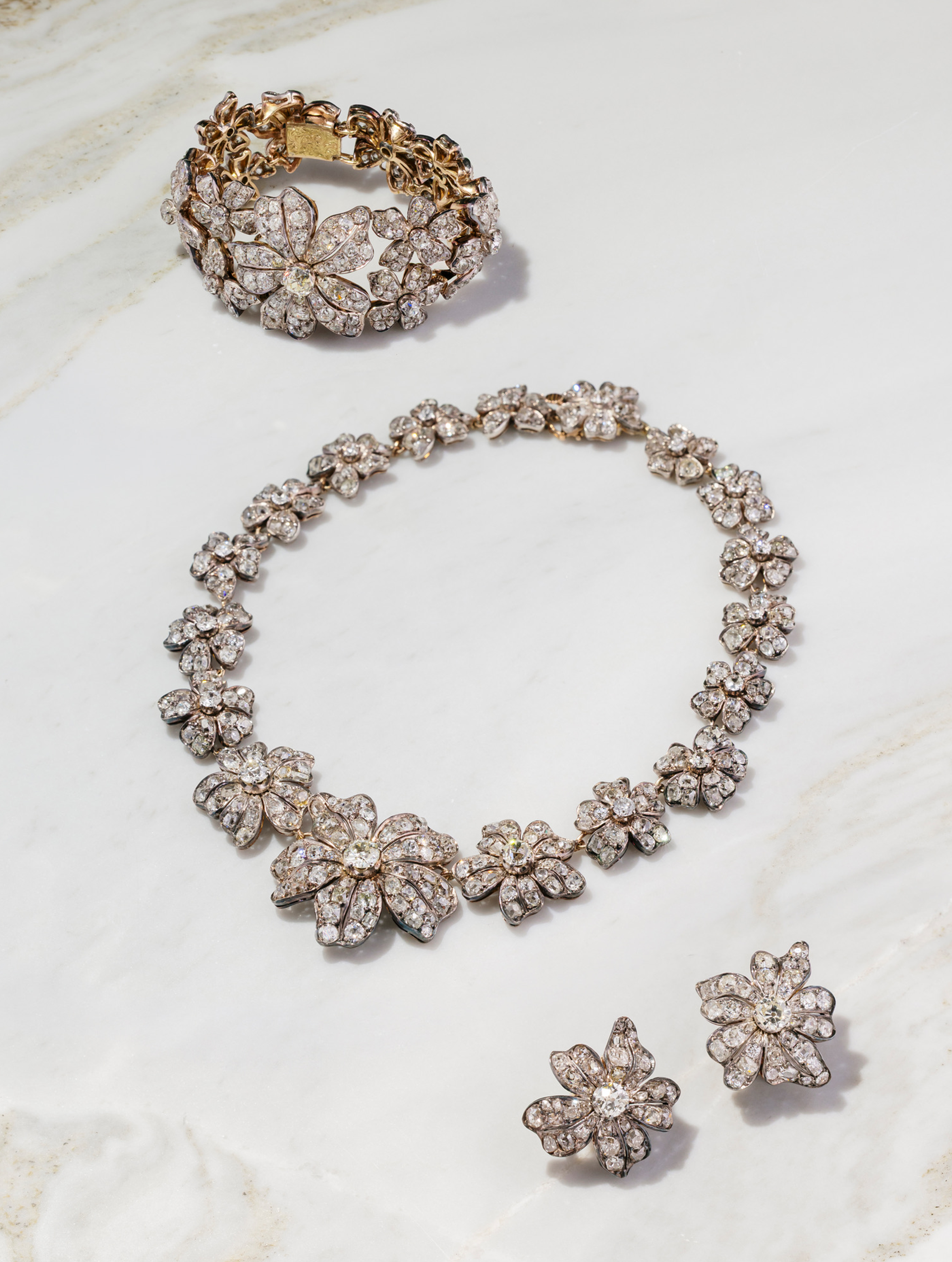 Important Georgian Era Diamond Floral Suite, circa 1800s