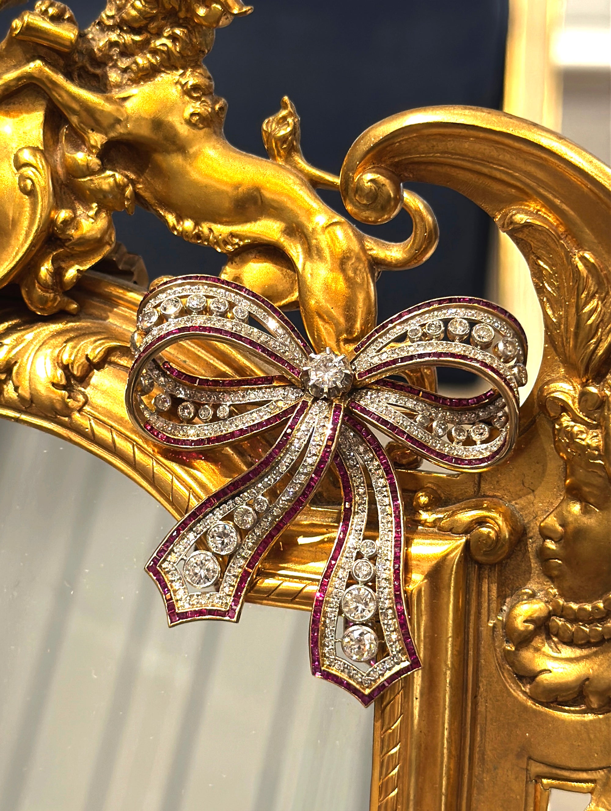 Vintage Diamond & Ruby Bow Brooch/Pendant