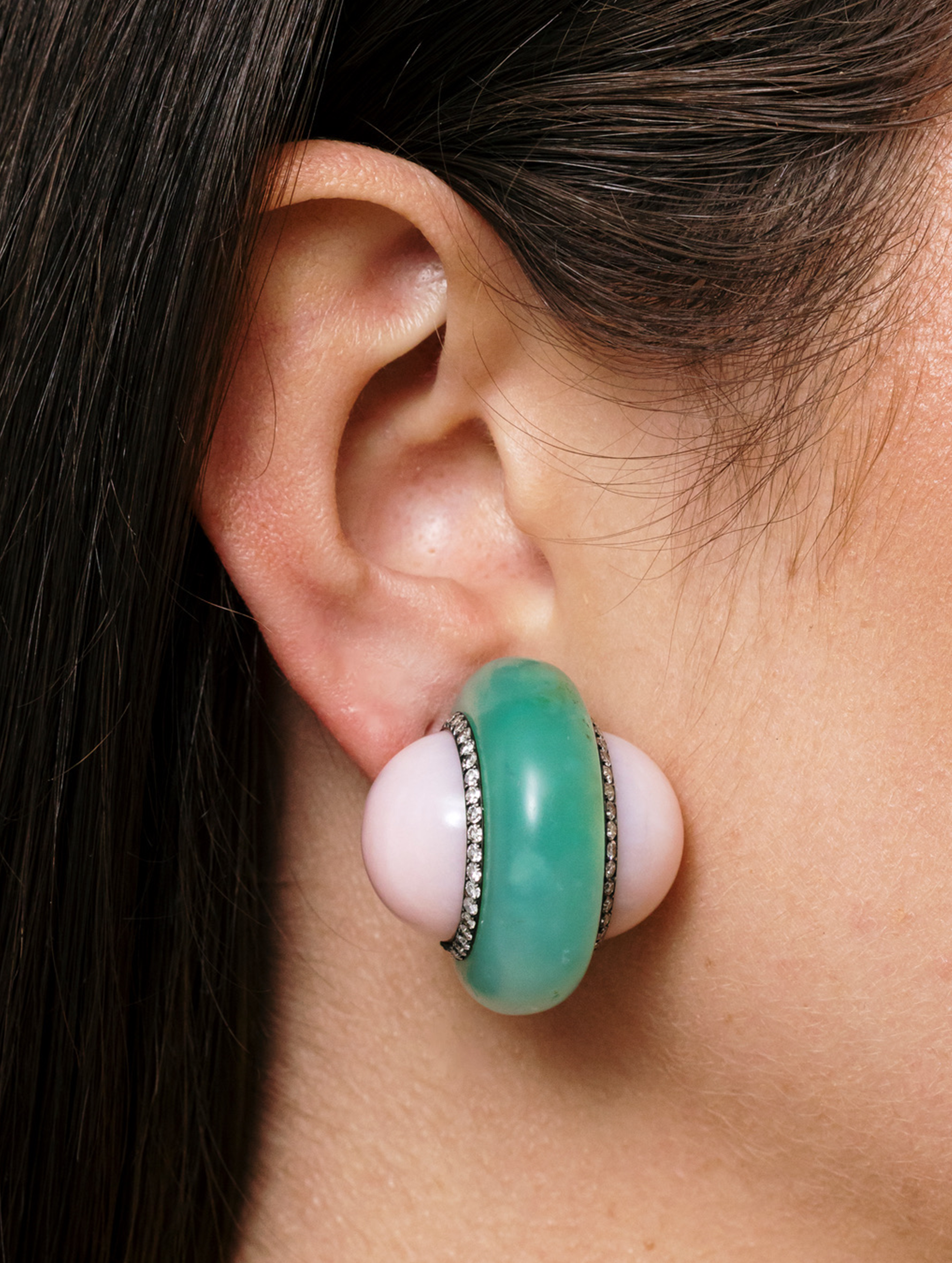 Jar Chrysoprase, Pink Opal & Diamond Earrings