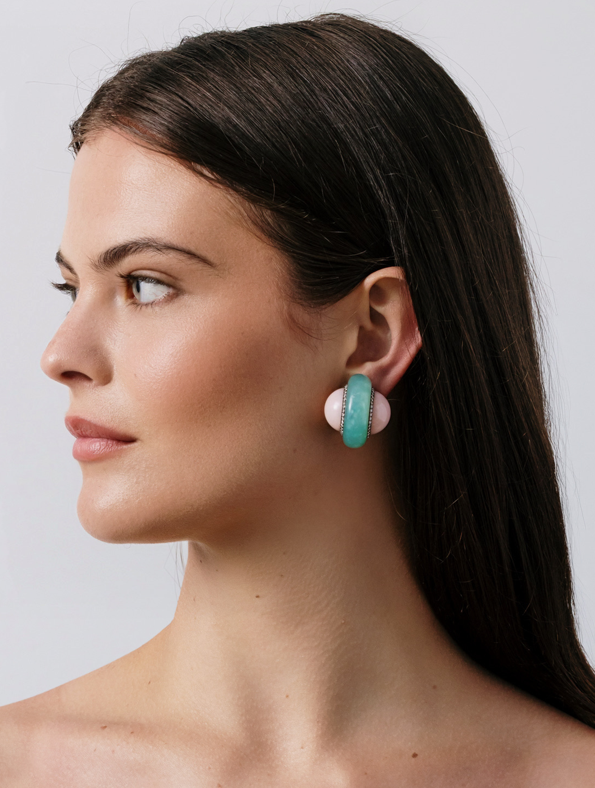 Jar Chrysoprase, Pink Opal & Diamond Earrings