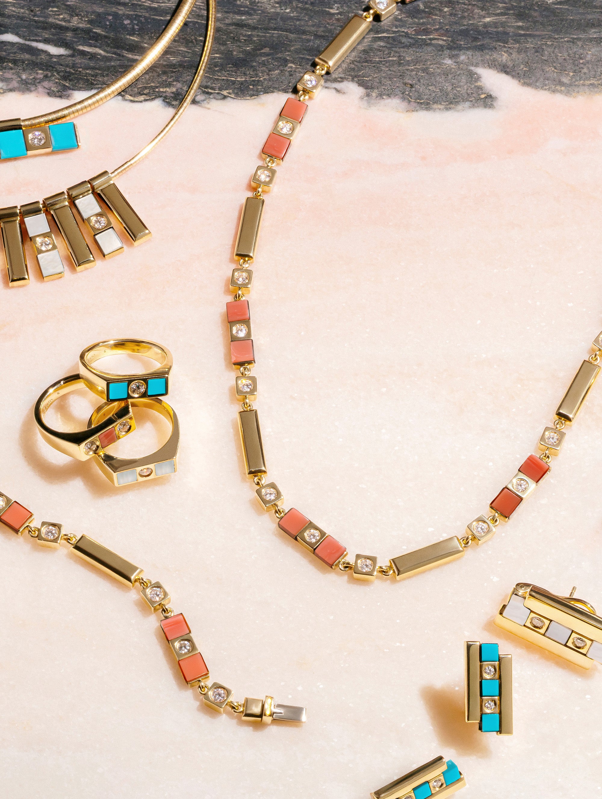 Carousel Coral & Diamond Necklace