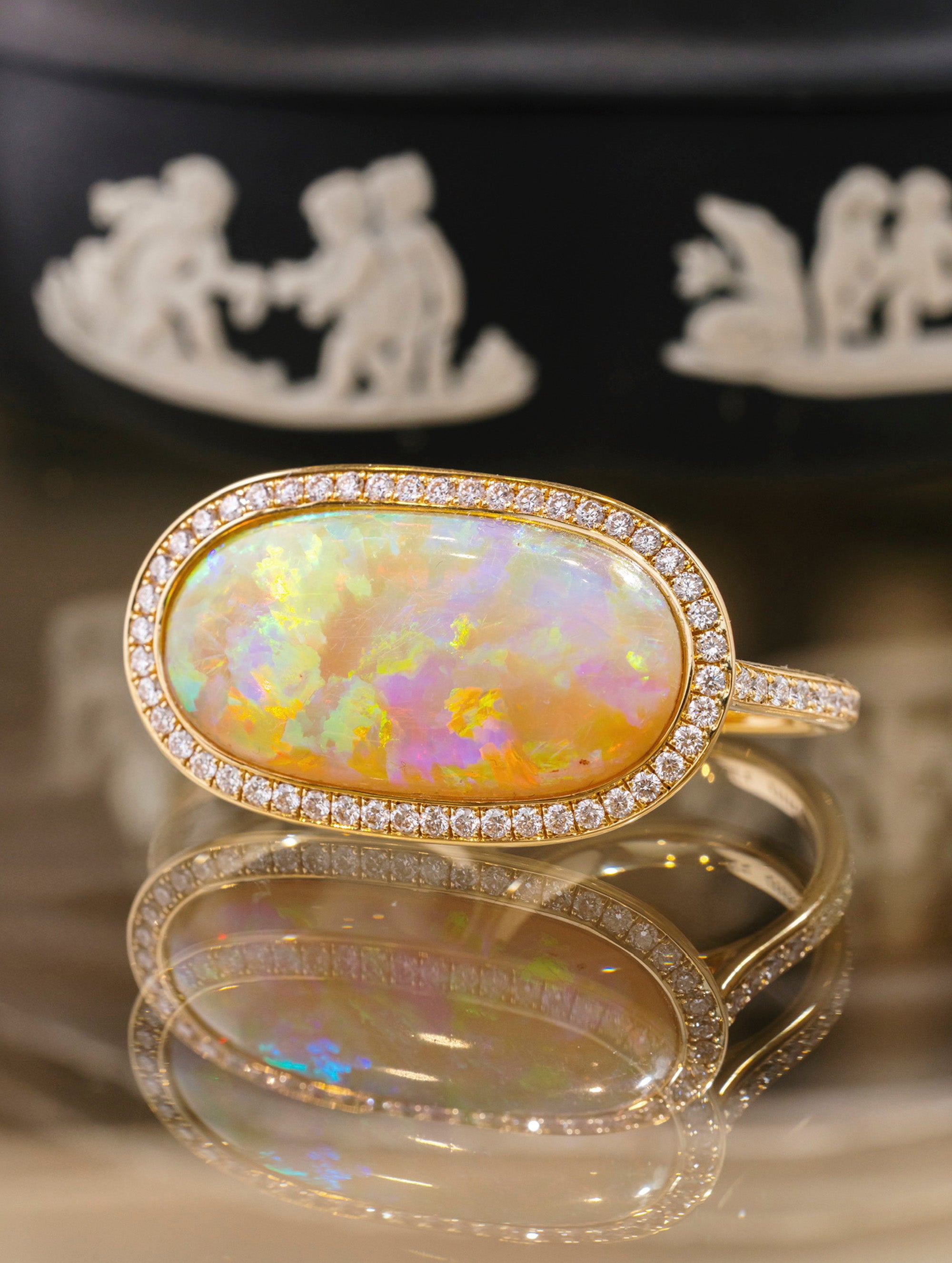 SLOAN TWO FINGER OPAL & DIAMOND RING