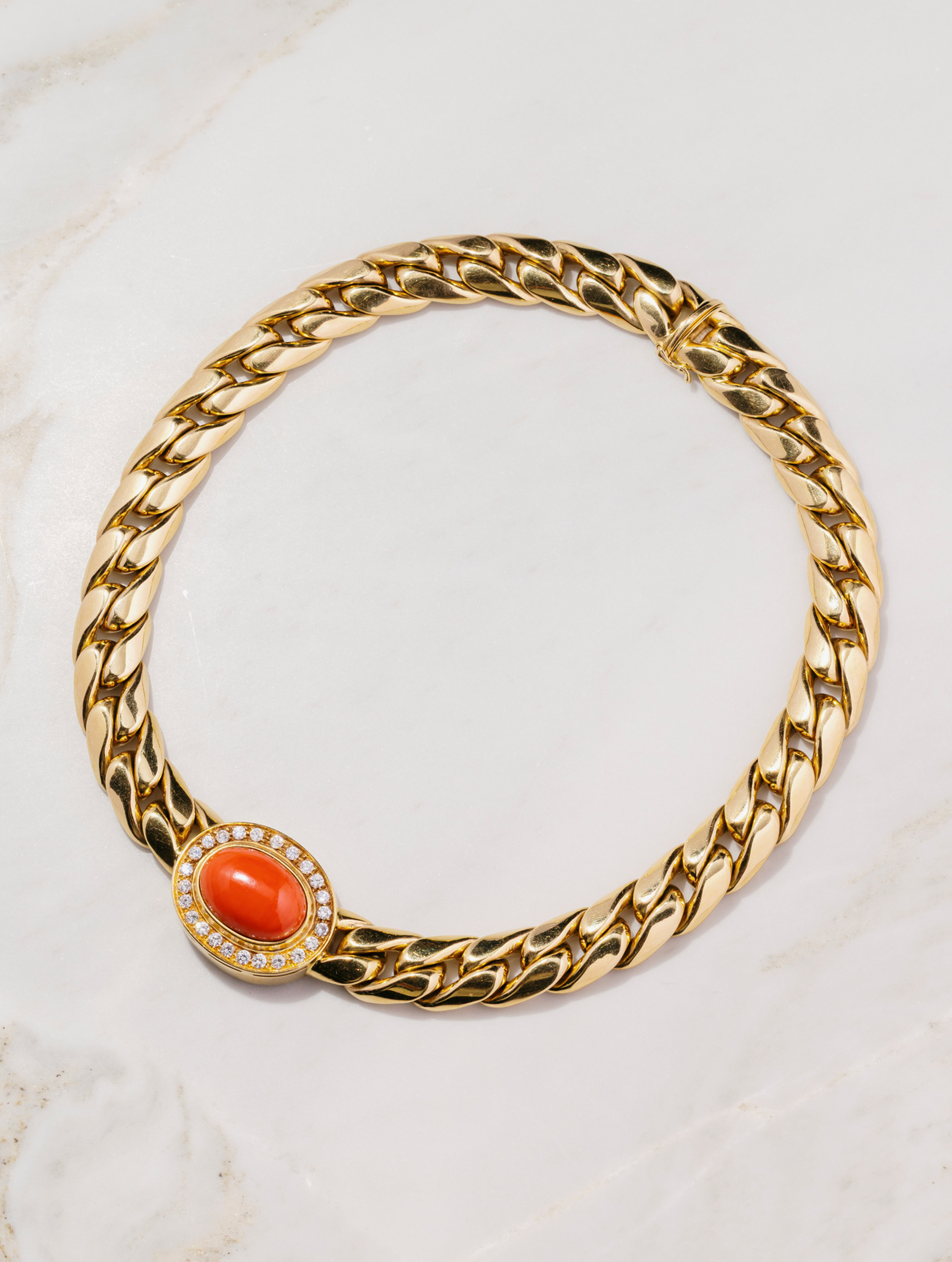 Vintage Sicilian Coral & Diamond Necklace