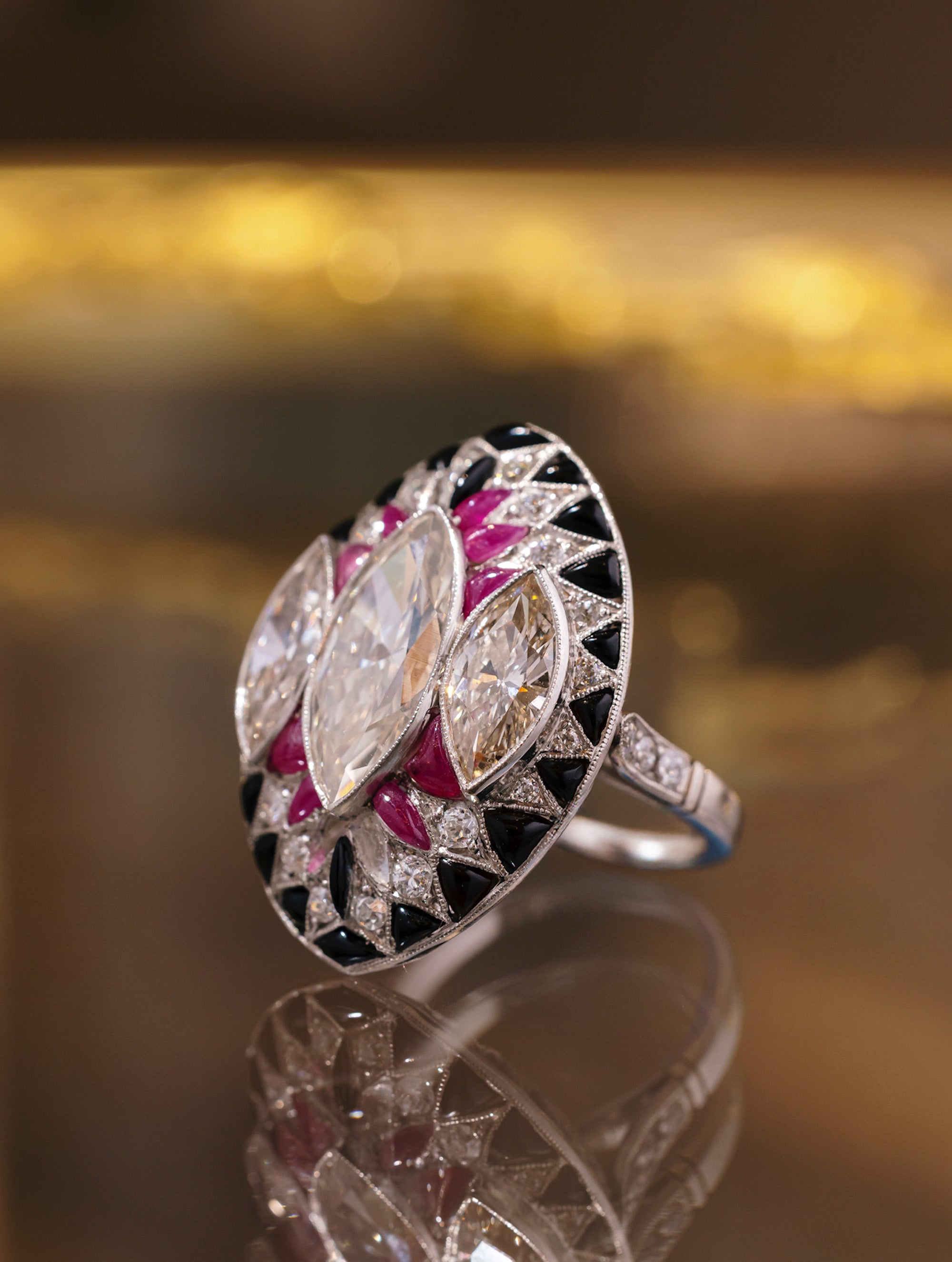 Art Deco Diamond, Ruby, and Onyx Ring
