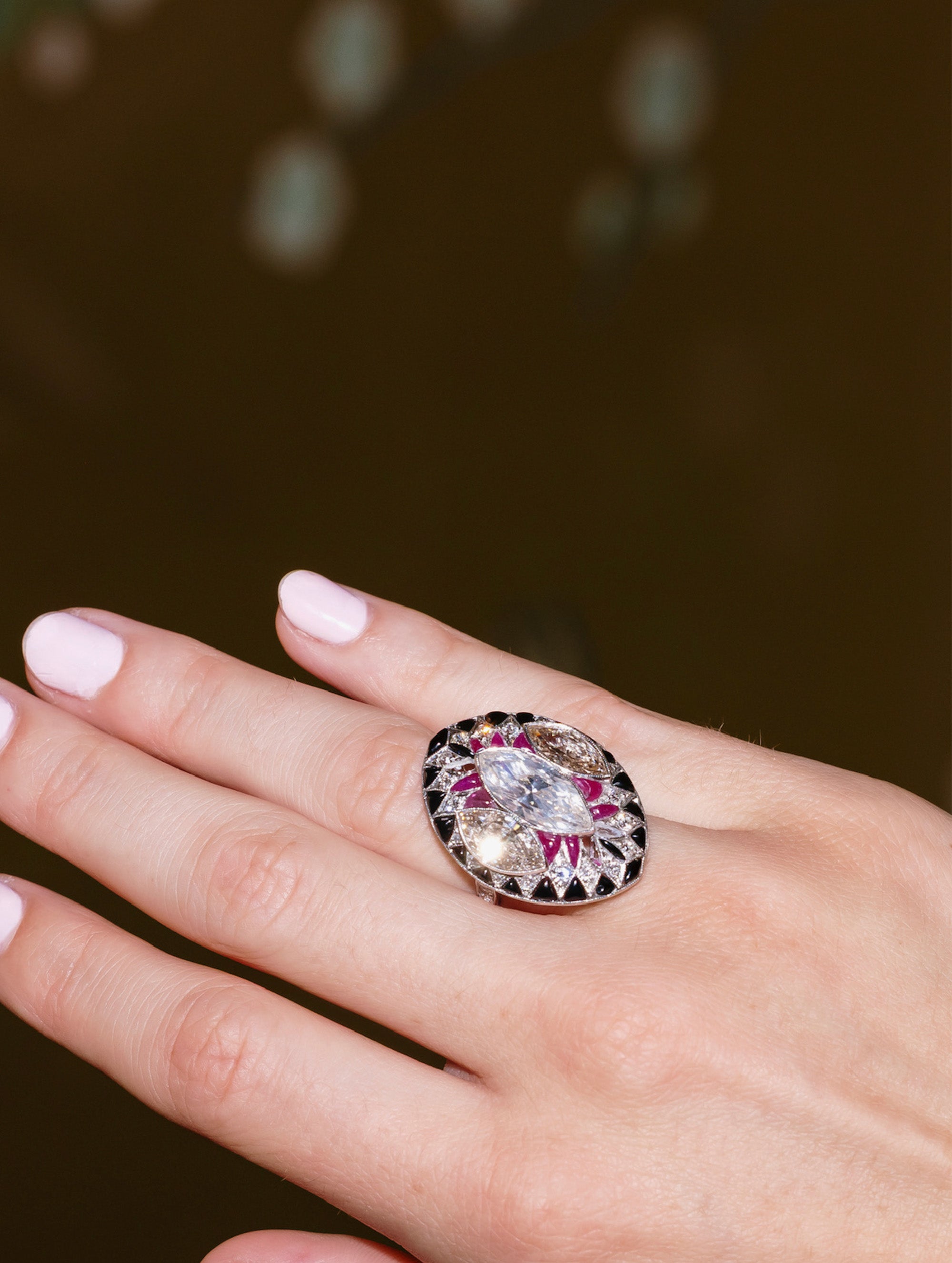 Art Deco Diamond, Ruby, and Onyx Ring