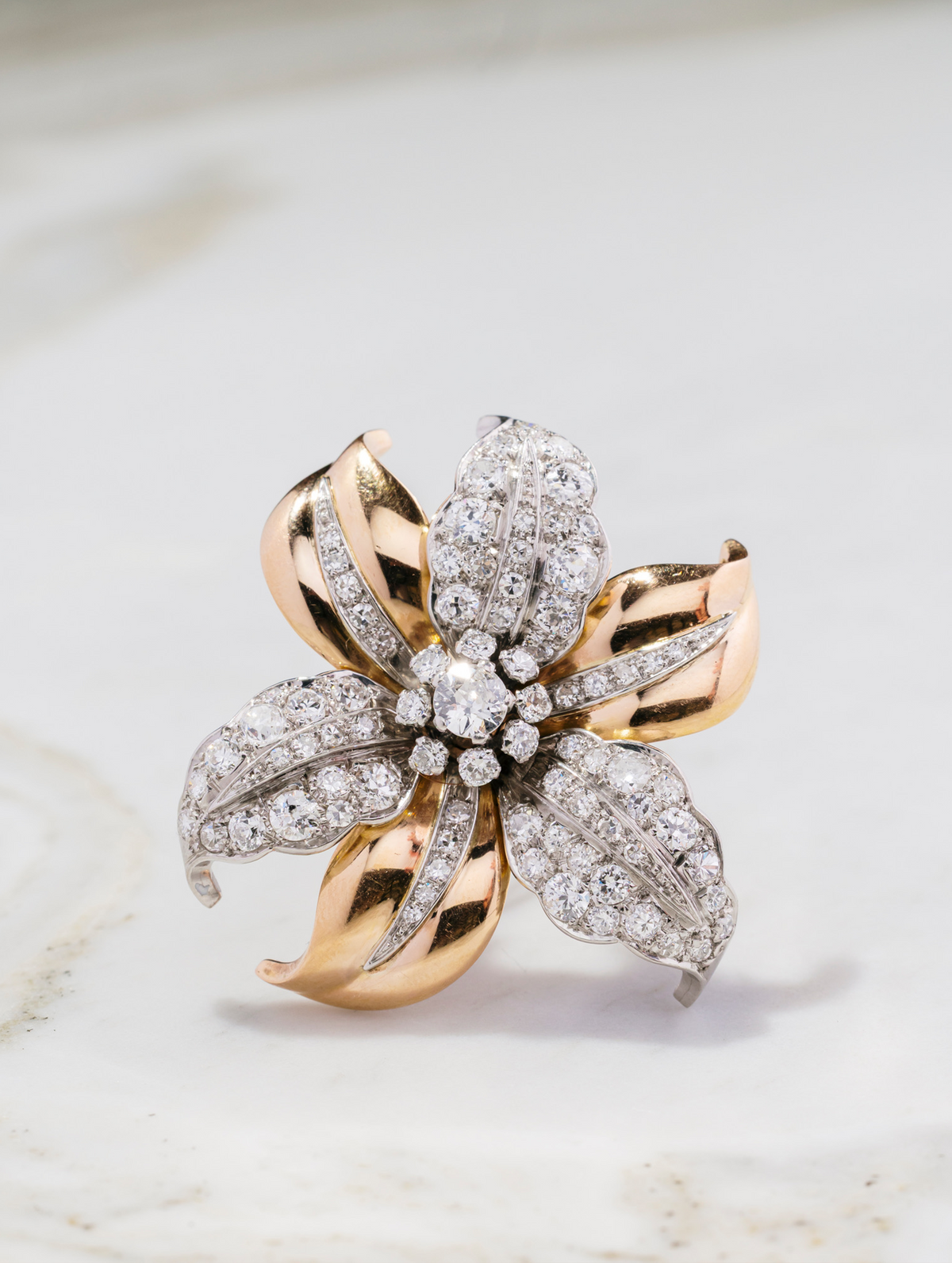 Retro Diamond Flower Brooch, circa 1950s