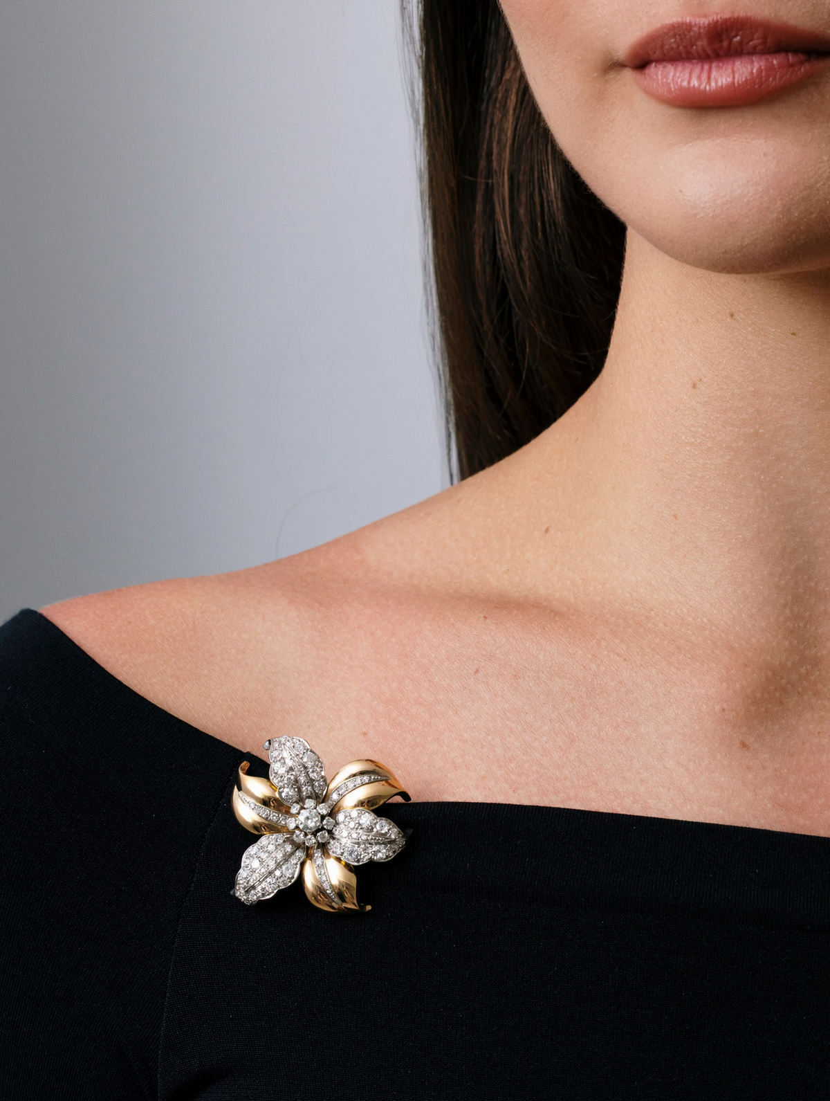 Retro Diamond Flower Brooch, circa 1950s