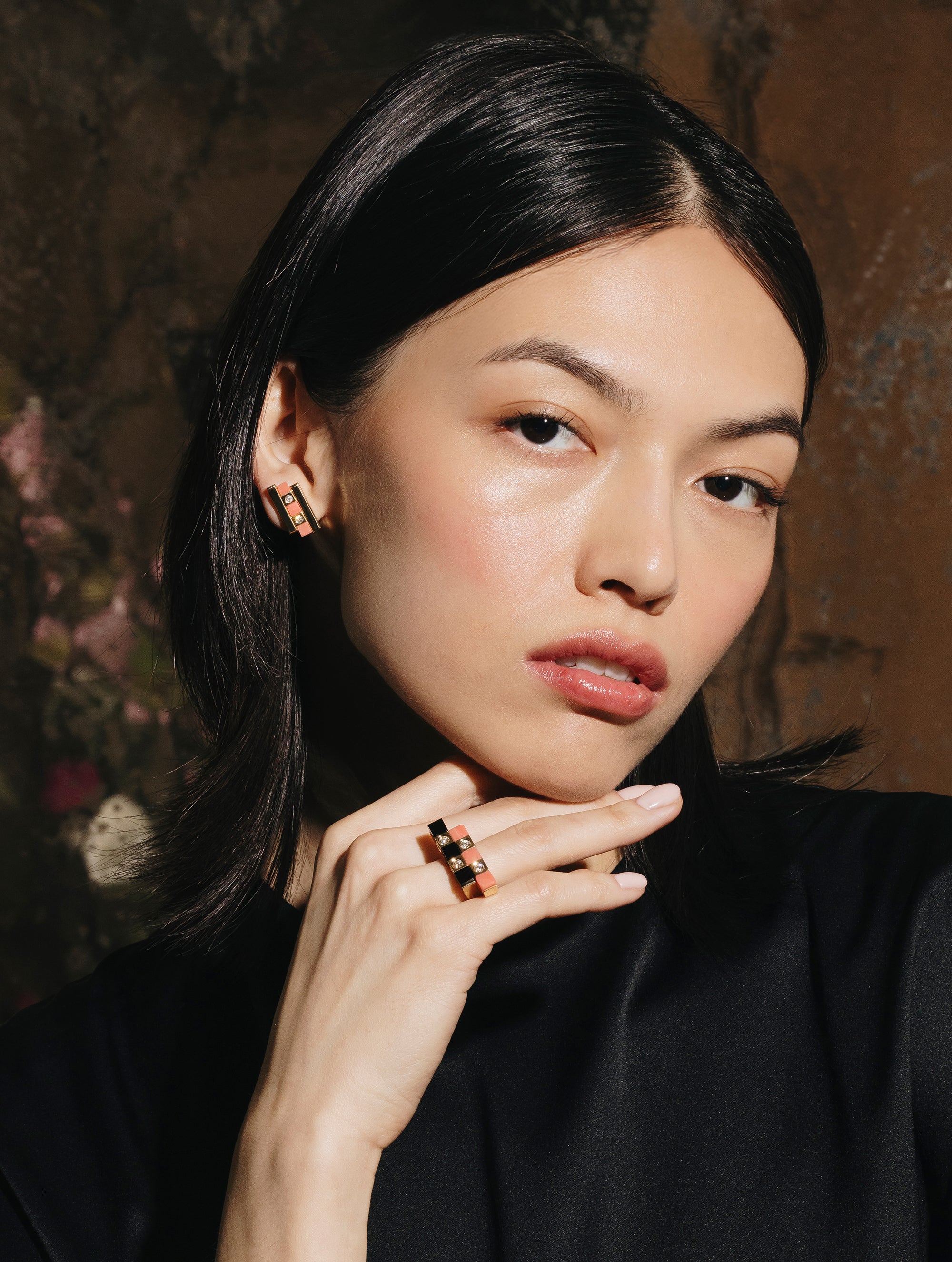 Carousel Onyx, Coral & Diamond Cocktail Ring